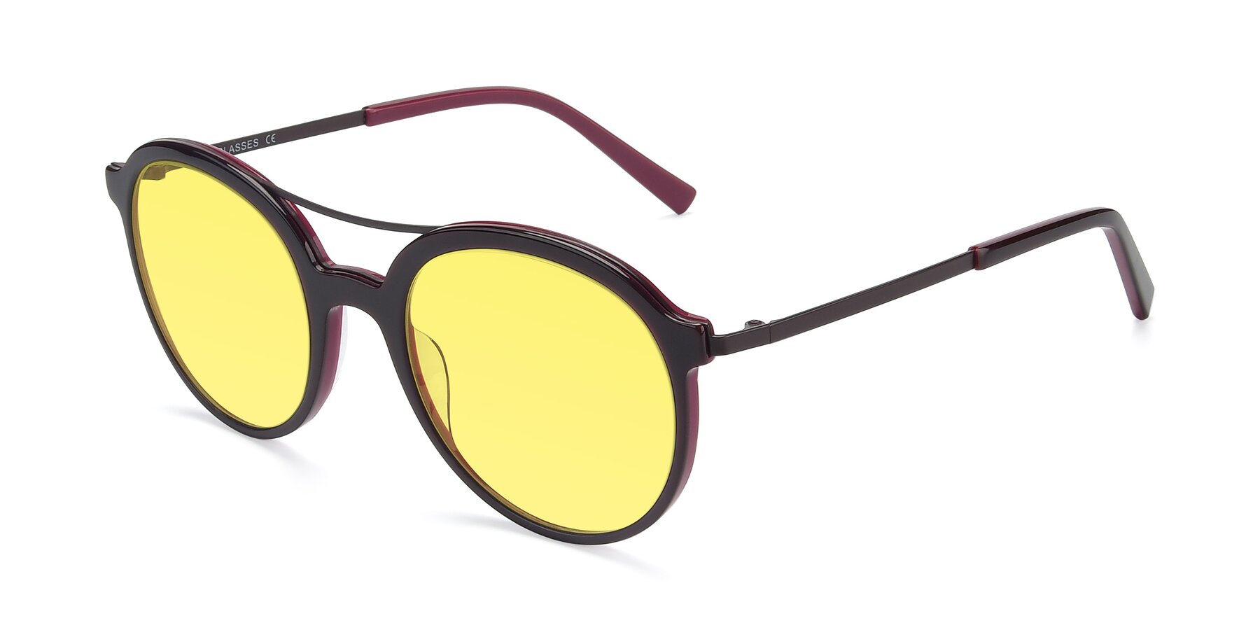 Angle of 17268 in Wine with Medium Yellow Tinted Lenses