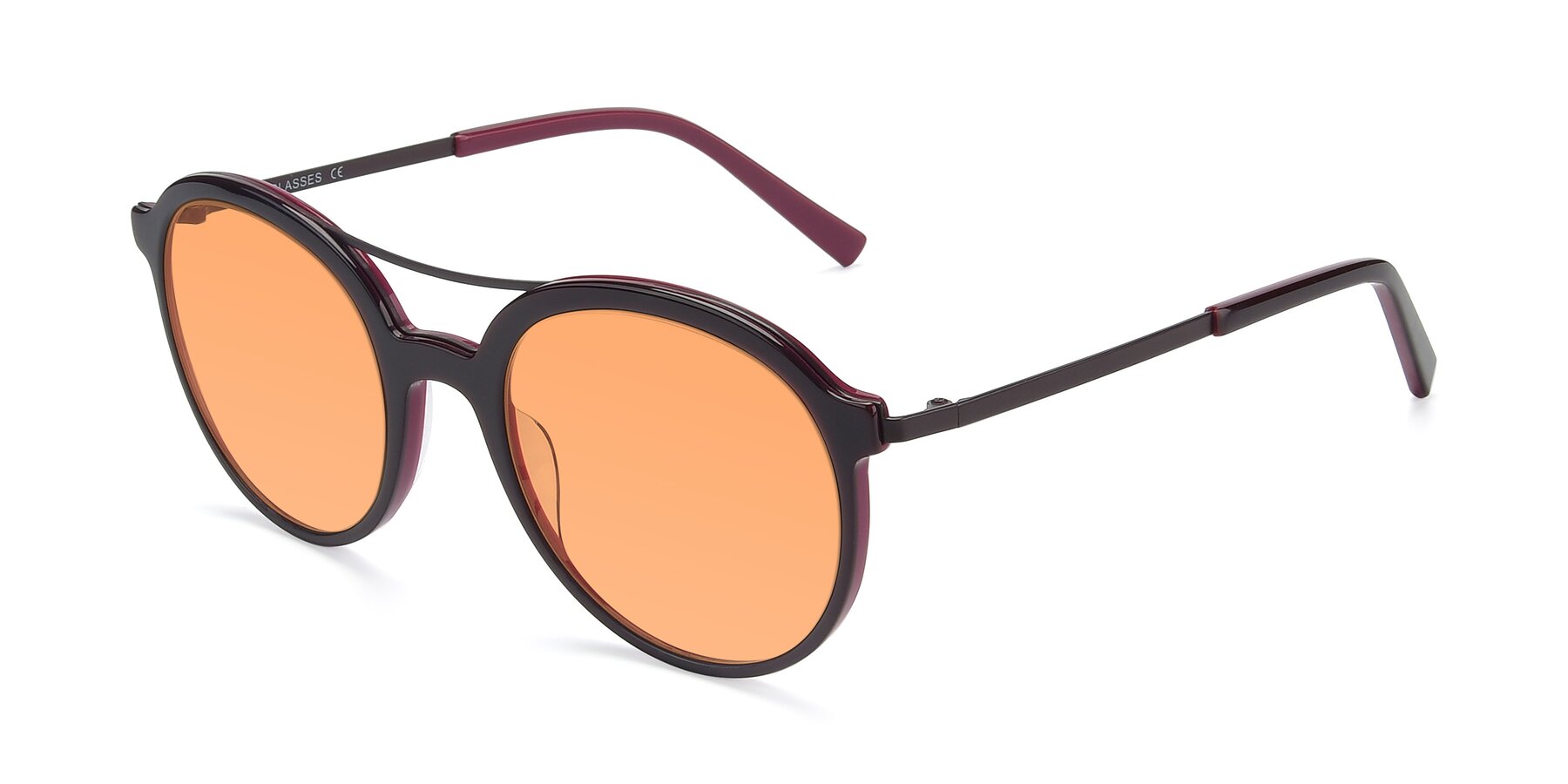 Angle of 17268 in Wine with Medium Orange Tinted Lenses