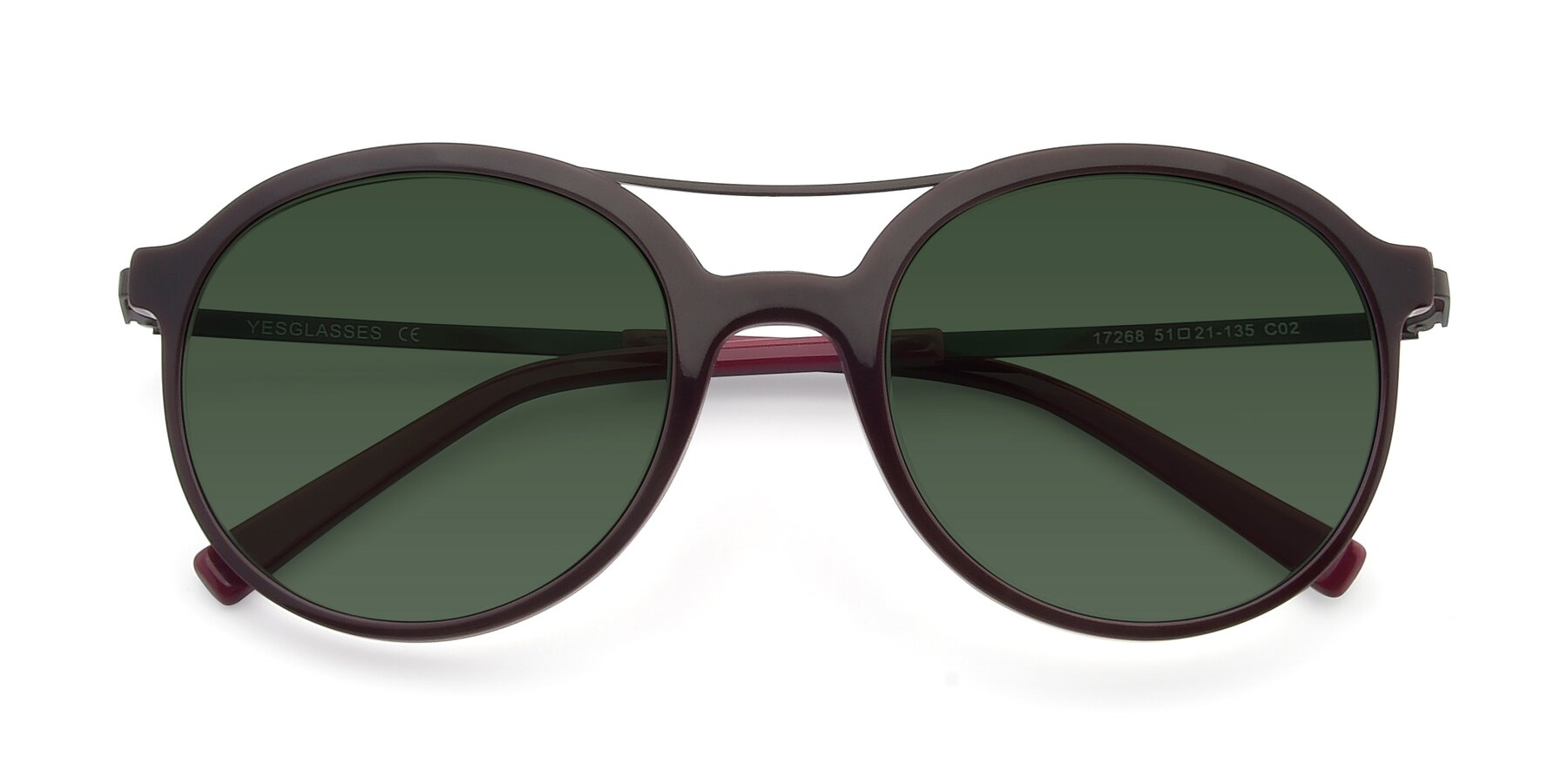 Folded Front of 17268 in Wine with Green Tinted Lenses