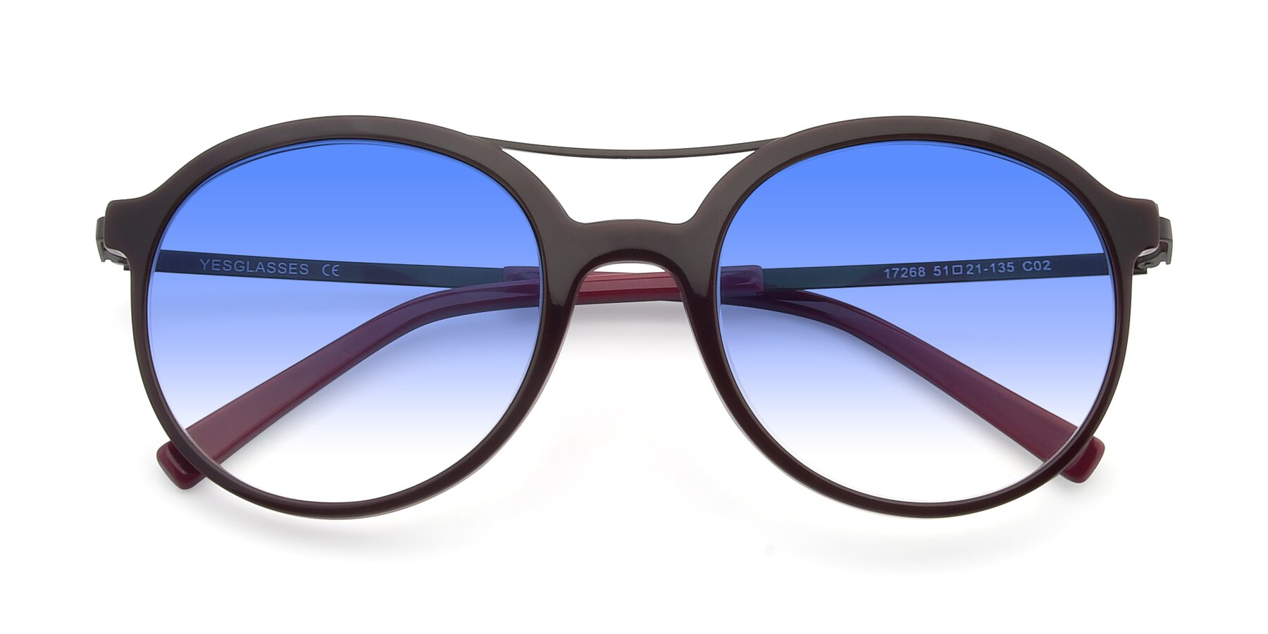 Folded Front of 17268 in Wine with Blue Gradient Lenses