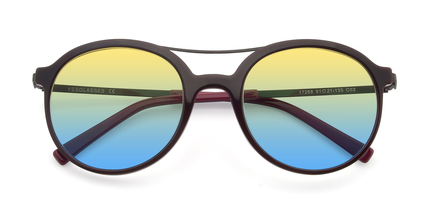 Folded Front of 17268 in Wine with Yellow / Blue Gradient Lenses