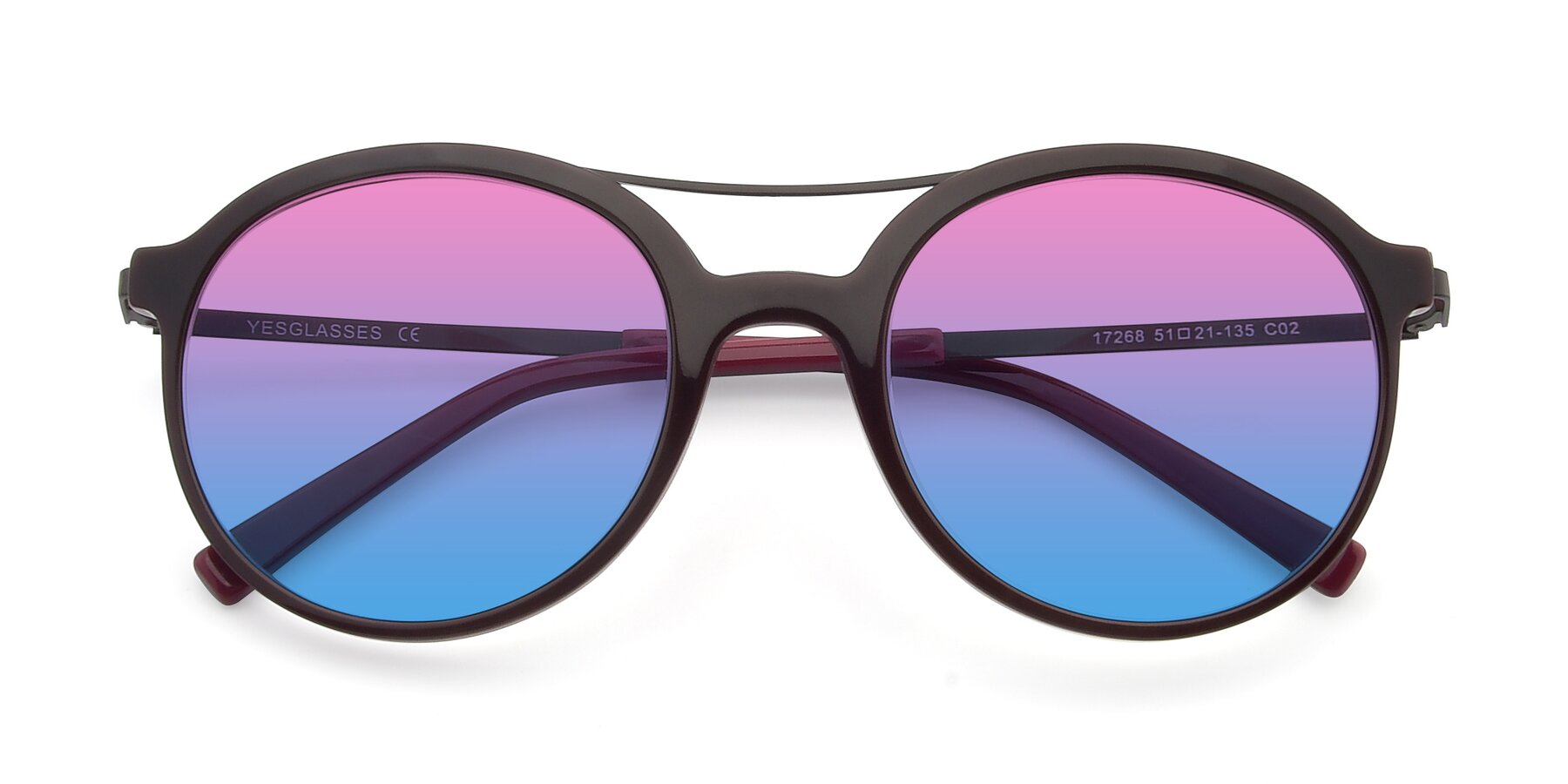 Folded Front of 17268 in Wine with Pink / Blue Gradient Lenses