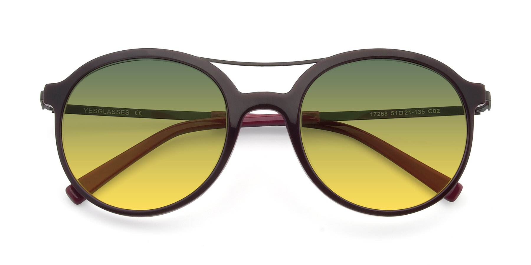 Folded Front of 17268 in Wine with Green / Yellow Gradient Lenses