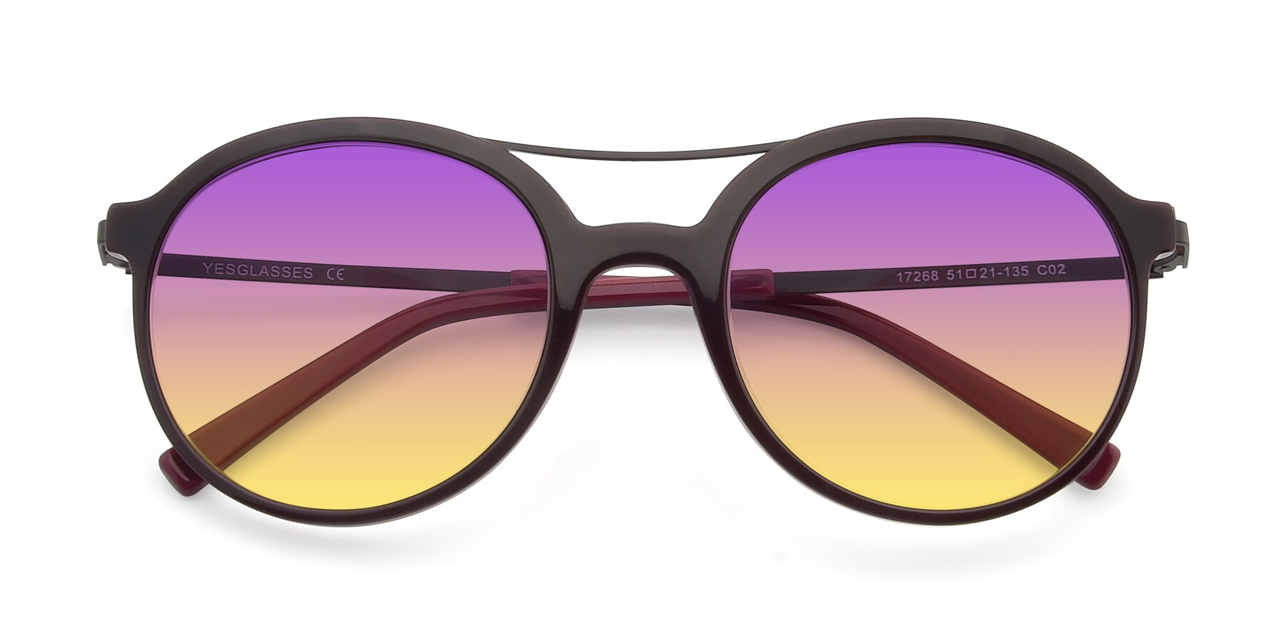 Folded Front of 17268 in Wine with Purple / Yellow Gradient Lenses