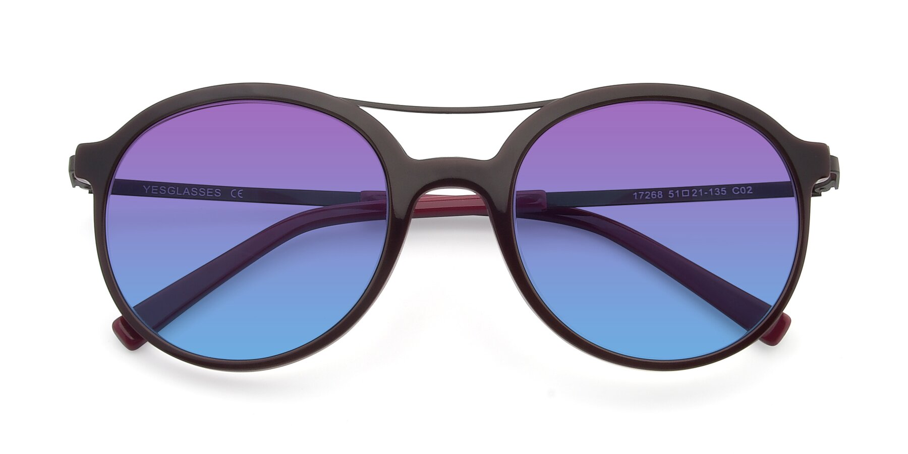 Folded Front of 17268 in Wine with Purple / Blue Gradient Lenses
