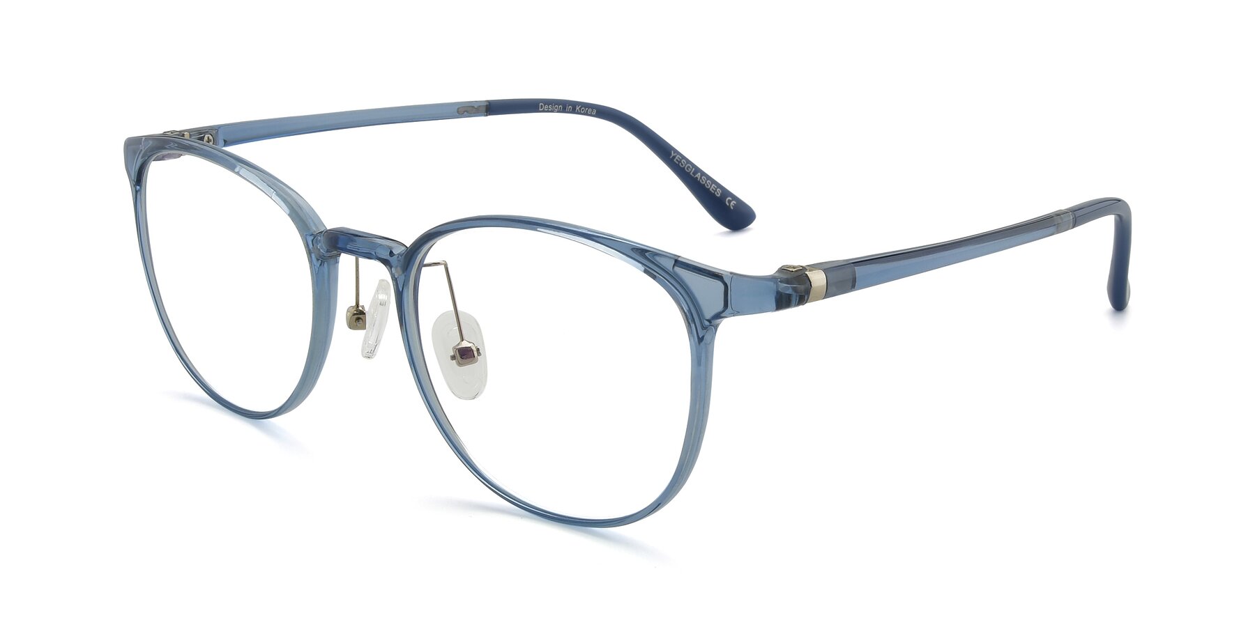Angle of S3008 in Transparent Blue with Clear Reading Eyeglass Lenses