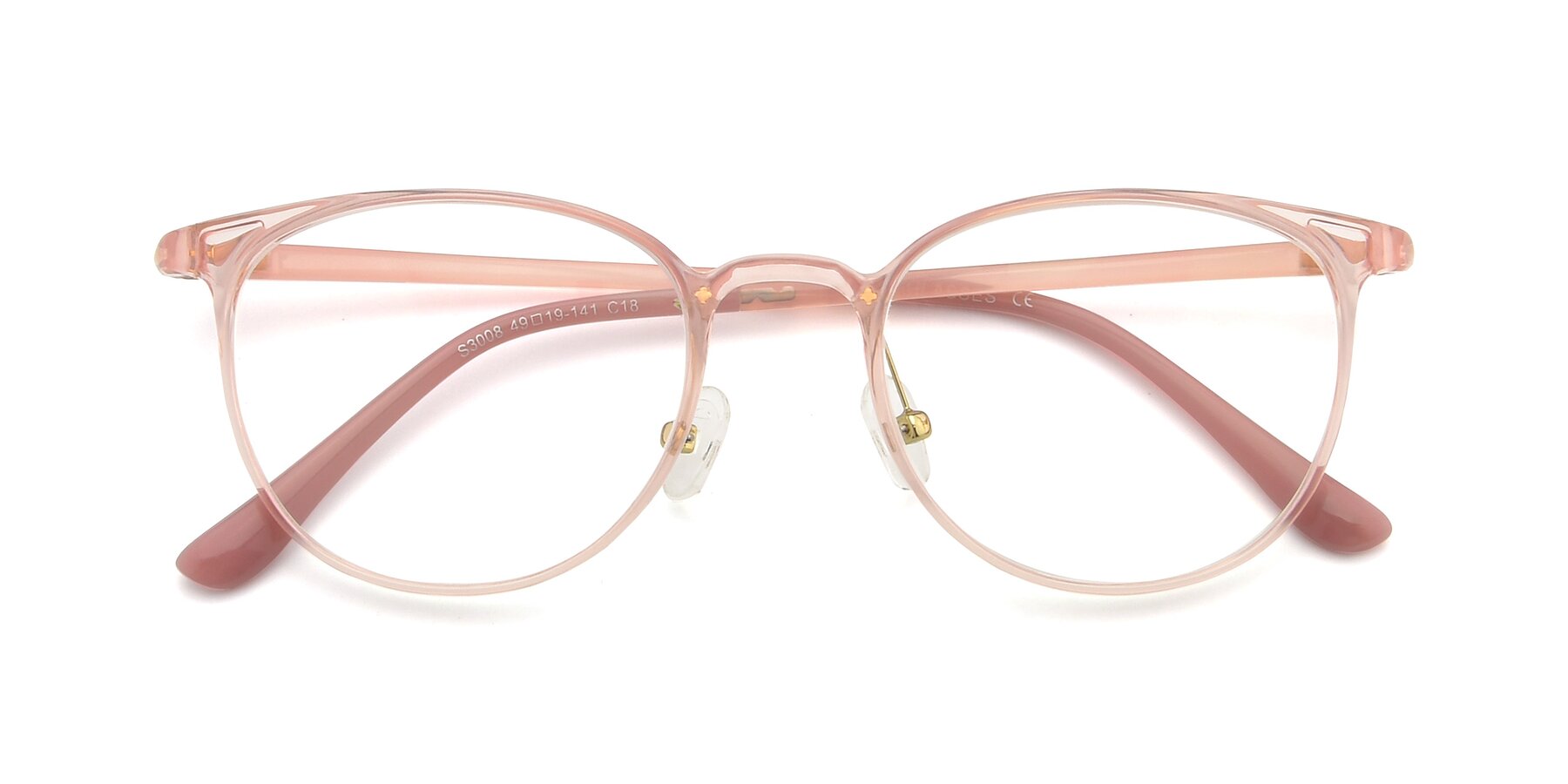 Folded Front of S3008 in Transparent Pink with Clear Blue Light Blocking Lenses