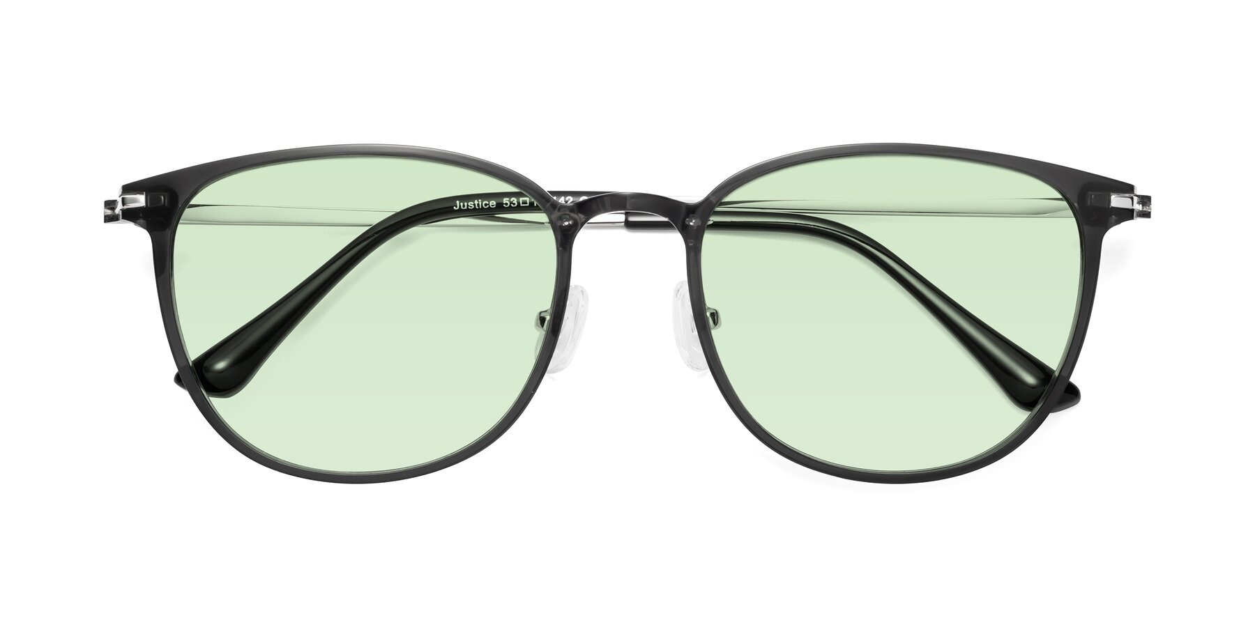 Folded Front of Justice in Translucent Gray with Light Green Tinted Lenses