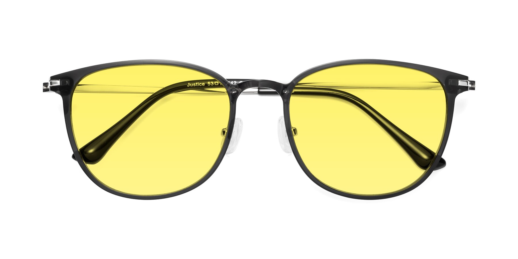 Folded Front of Justice in Translucent Gray with Medium Yellow Tinted Lenses