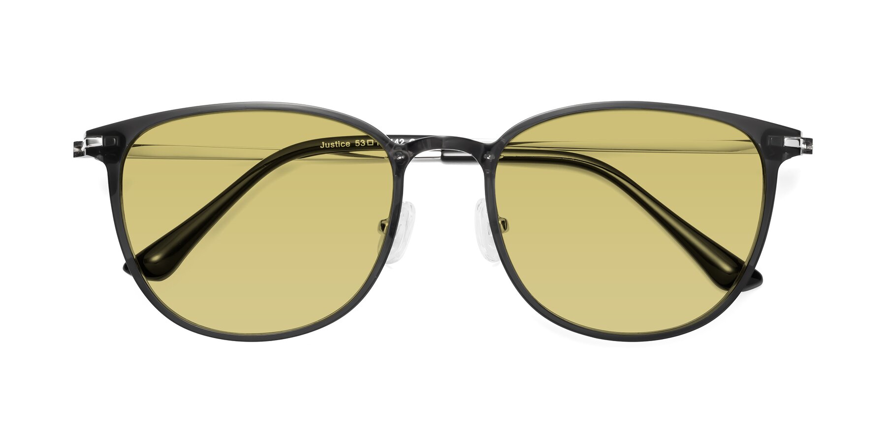 Folded Front of Justice in Translucent Gray with Medium Champagne Tinted Lenses