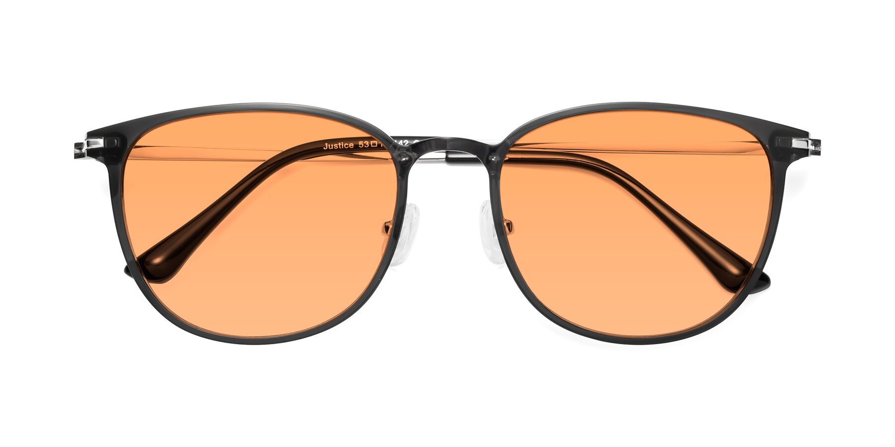 Folded Front of Justice in Translucent Gray with Medium Orange Tinted Lenses