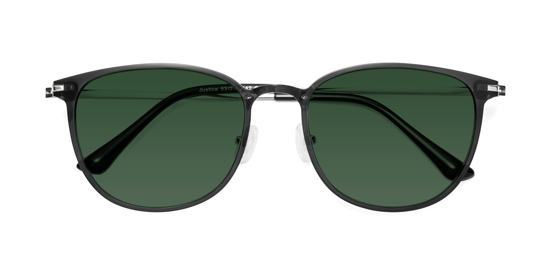 Folded Front of Justice in Translucent Gray with Green Tinted Lenses