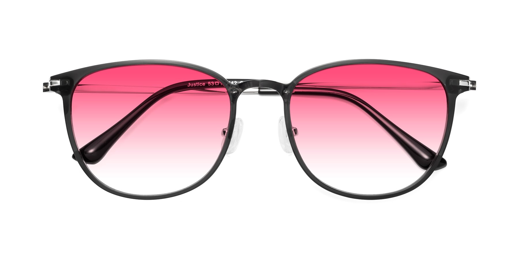 Folded Front of Justice in Translucent Gray with Pink Gradient Lenses