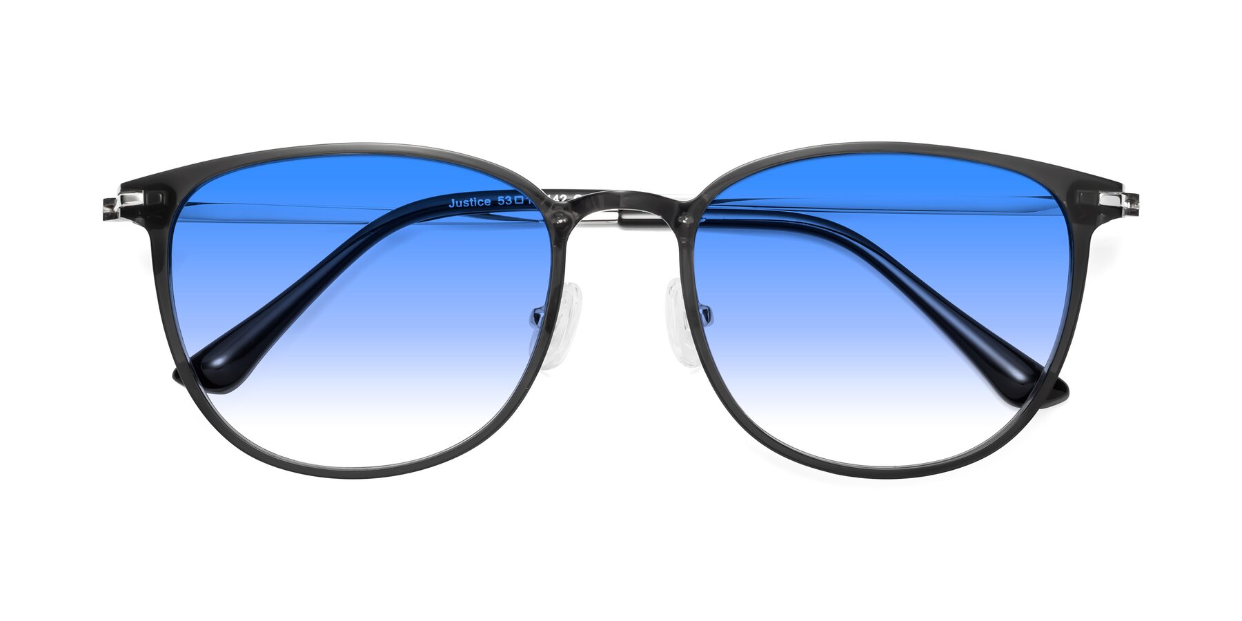 Folded Front of Justice in Translucent Gray with Blue Gradient Lenses