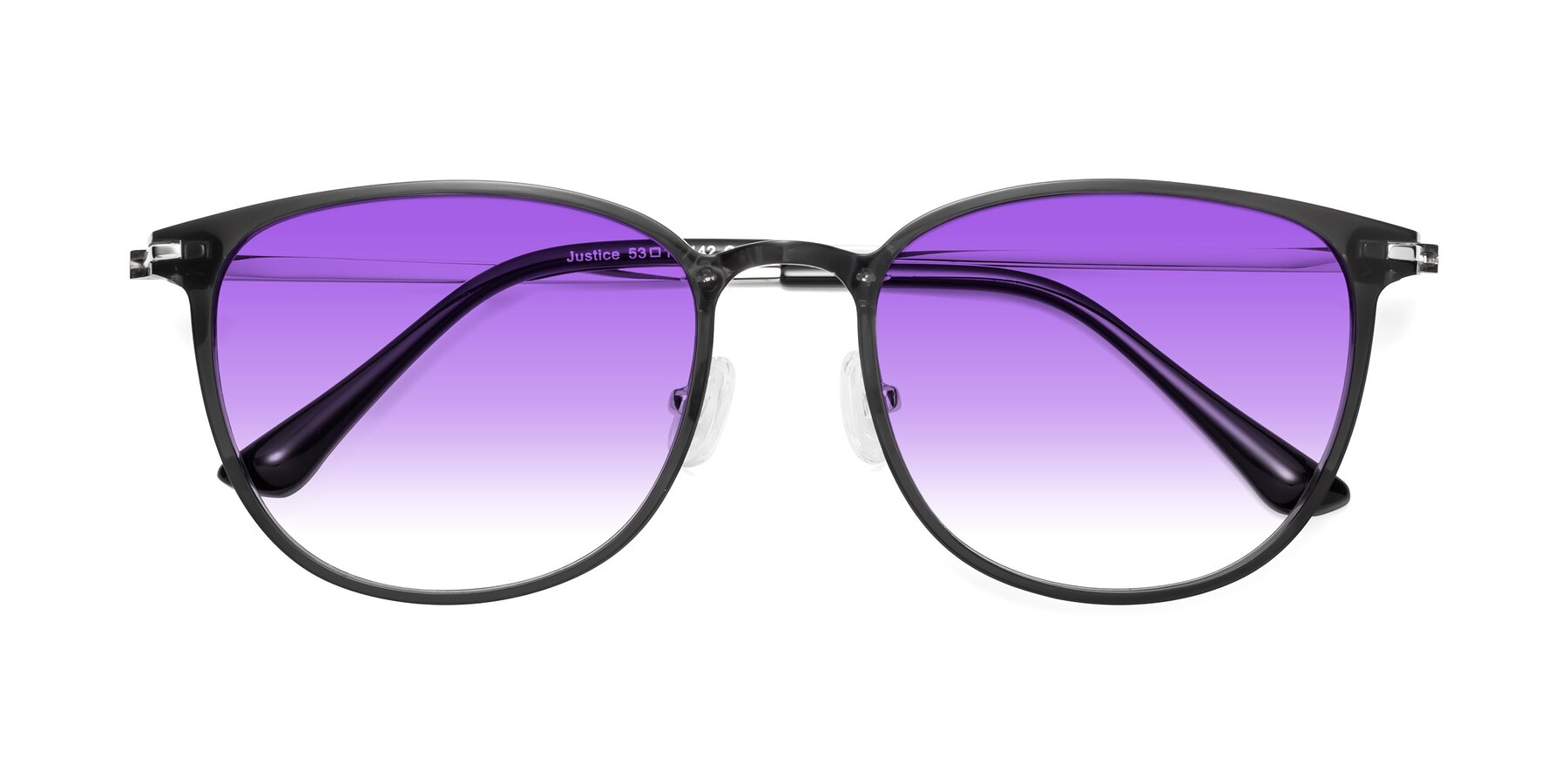 Folded Front of Justice in Translucent Gray with Purple Gradient Lenses