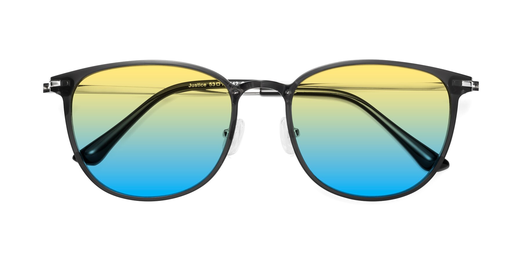 Folded Front of Justice in Translucent Gray with Yellow / Blue Gradient Lenses