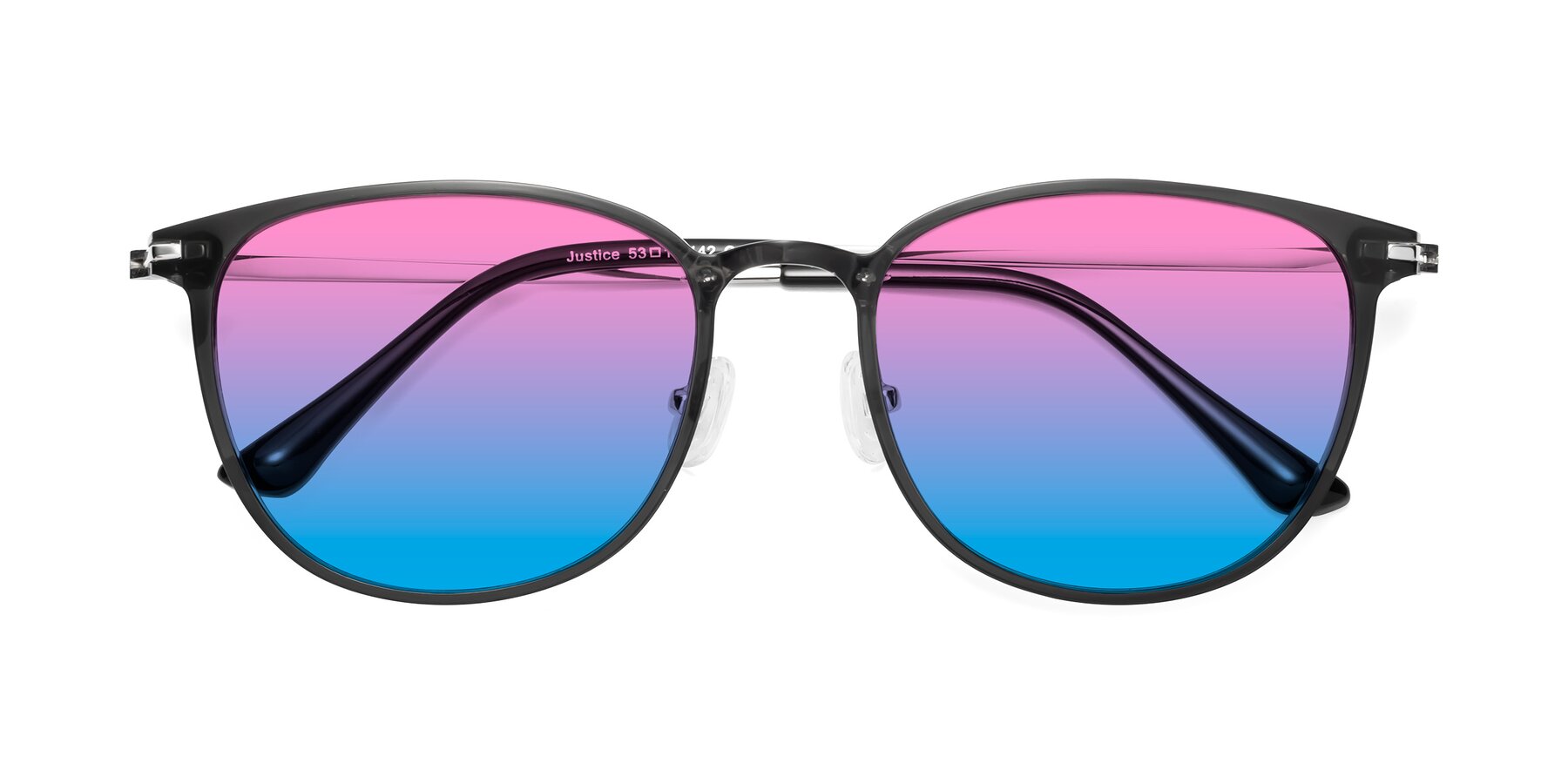 Folded Front of Justice in Translucent Gray with Pink / Blue Gradient Lenses