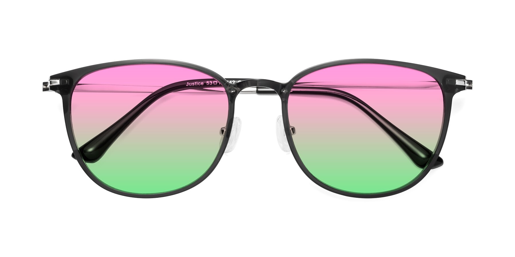 Folded Front of Justice in Translucent Gray with Pink / Green Gradient Lenses