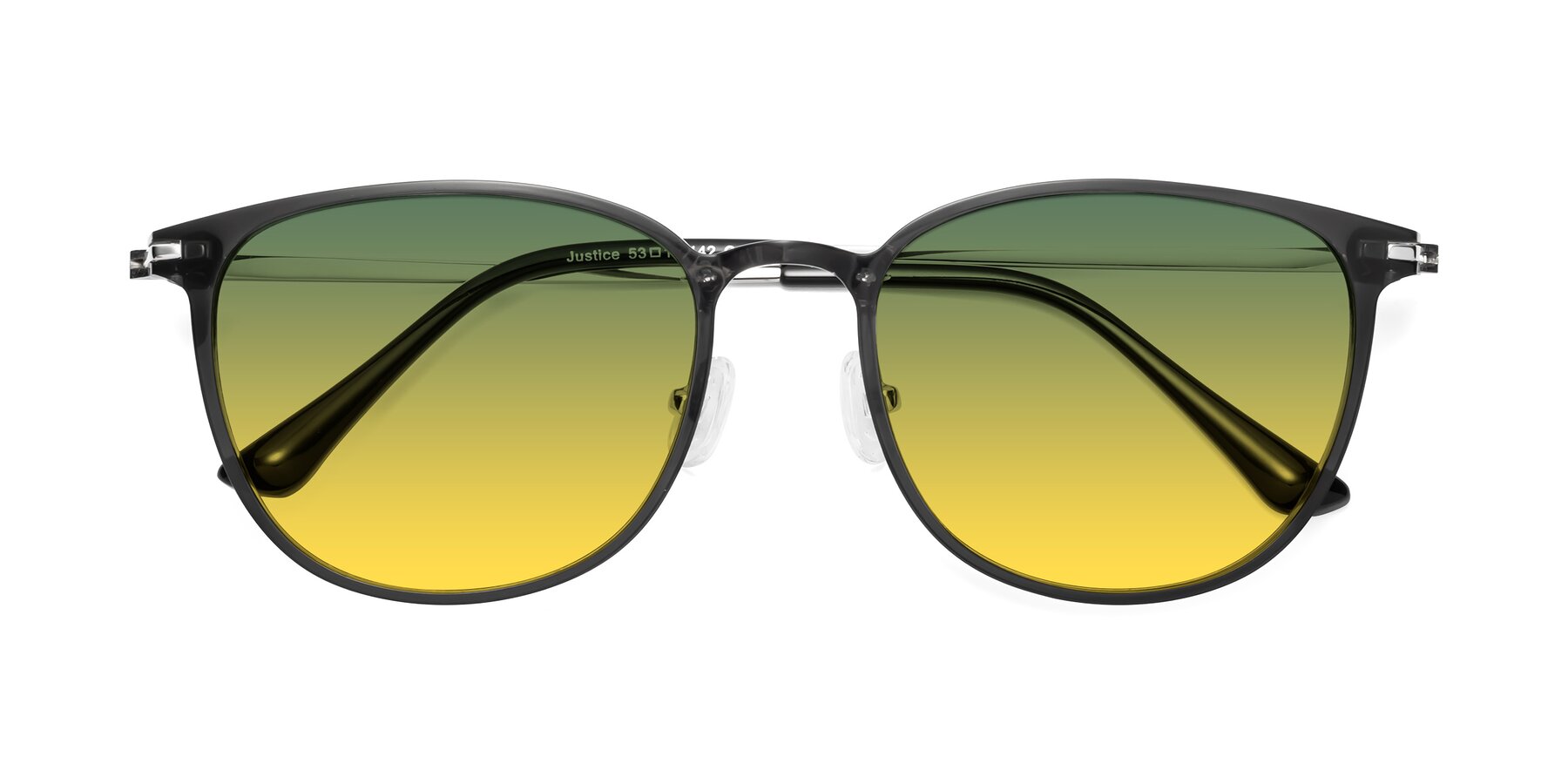Folded Front of Justice in Translucent Gray with Green / Yellow Gradient Lenses