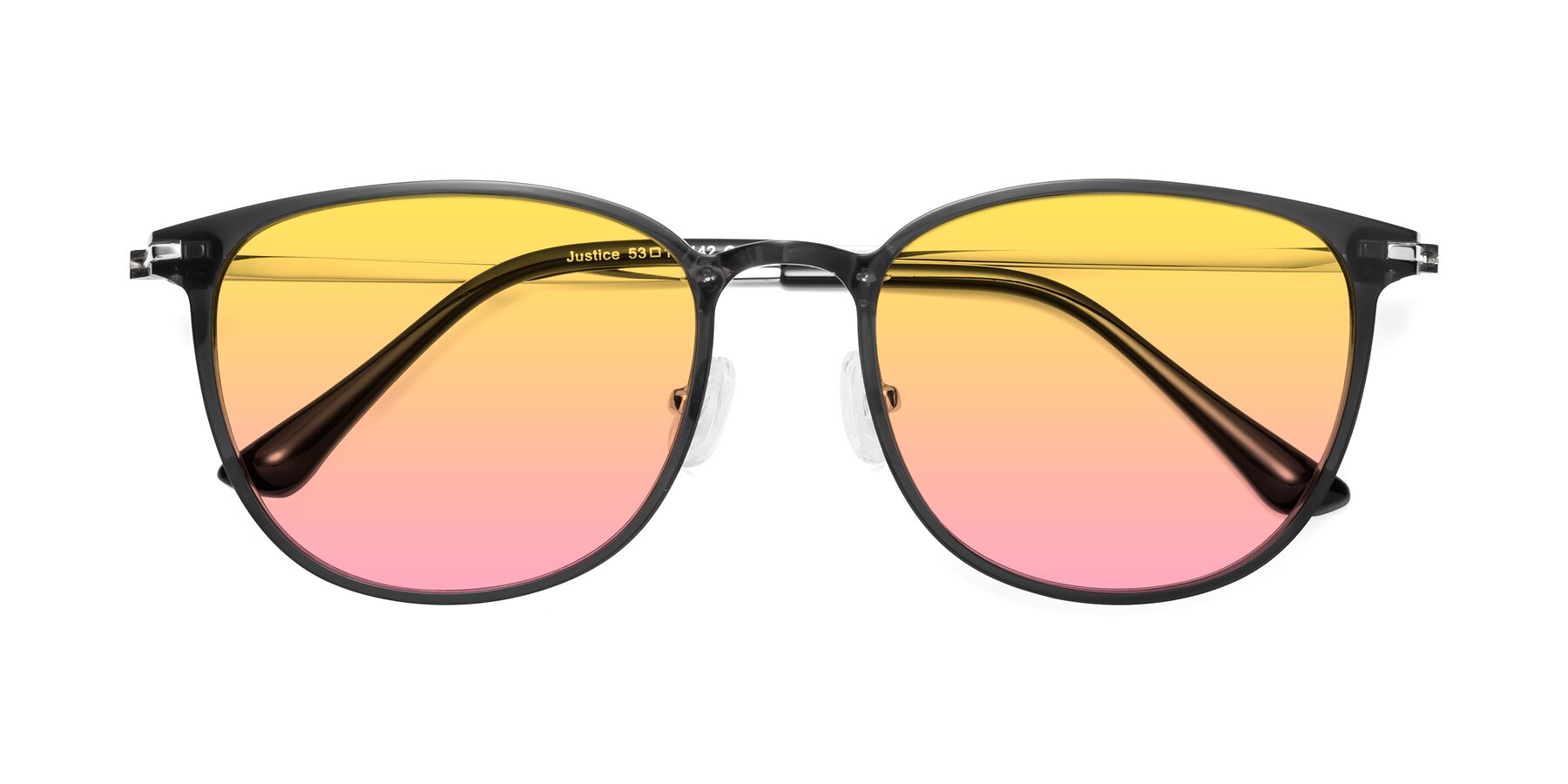 Folded Front of Justice in Translucent Gray with Yellow / Pink Gradient Lenses