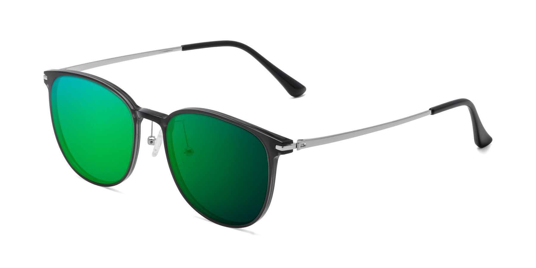 Side of Justice in Translucent Gray with Green Mirrored Lenses