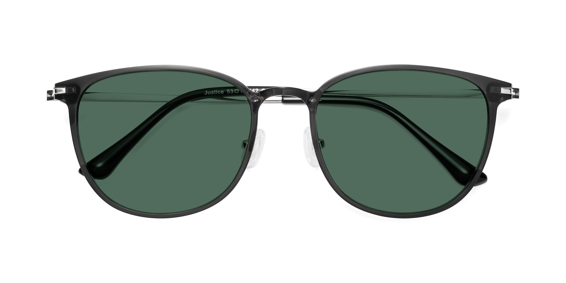 Folded Front of Justice in Translucent Gray with Green Polarized Lenses