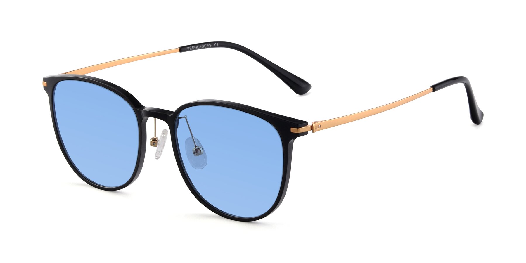 Angle of Justice in Black with Medium Blue Tinted Lenses