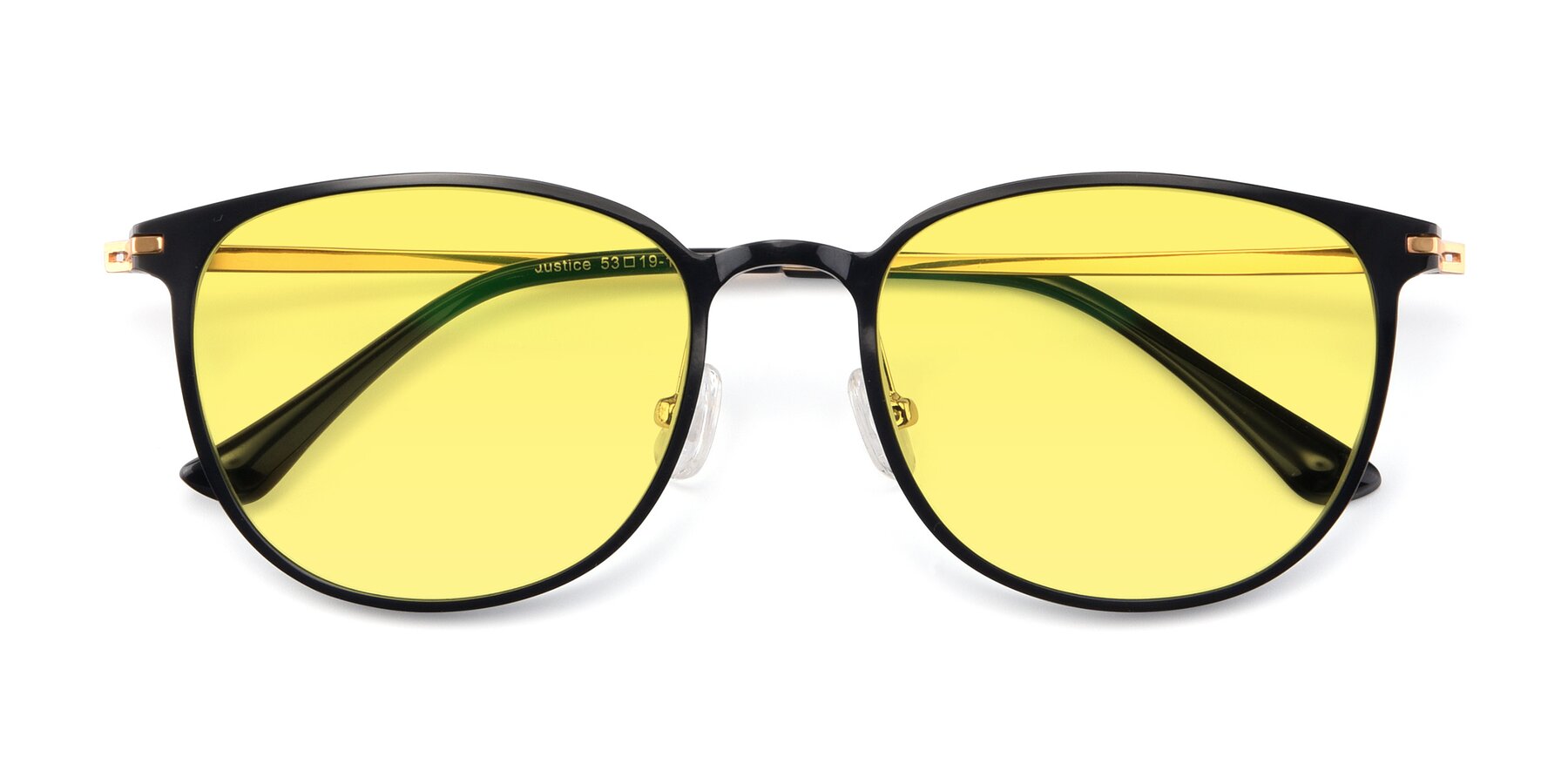Folded Front of Justice in Black with Medium Yellow Tinted Lenses