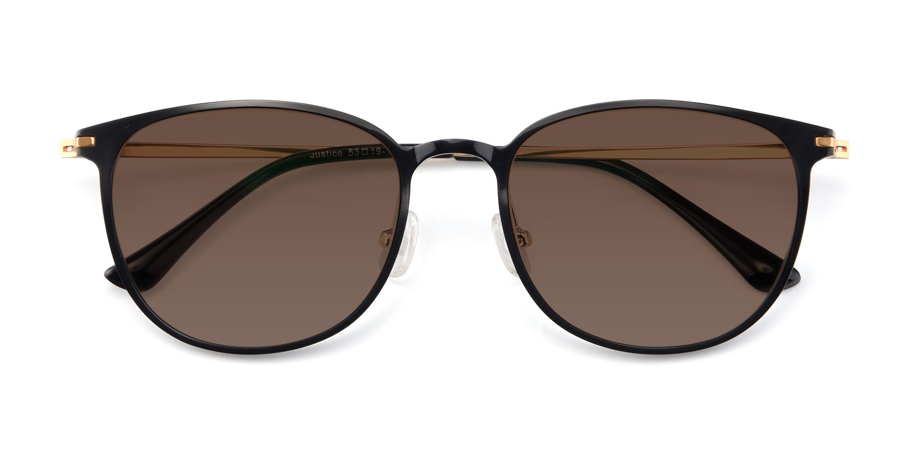 Folded Front of Justice in Black with Brown Tinted Lenses