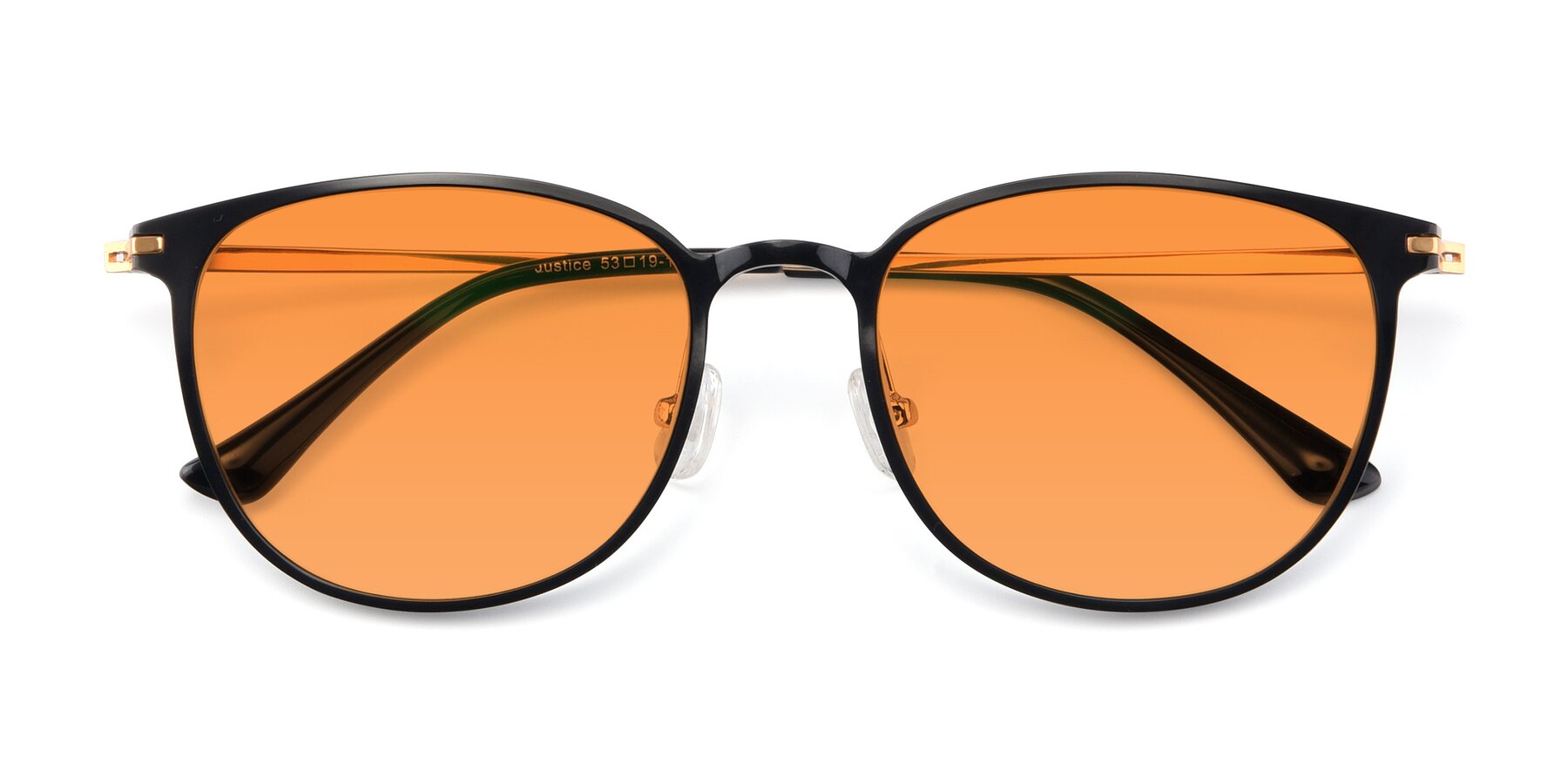 Folded Front of Justice in Black with Orange Tinted Lenses