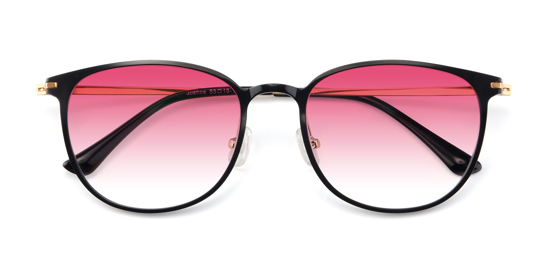 Folded Front of Justice in Black with Pink Gradient Lenses