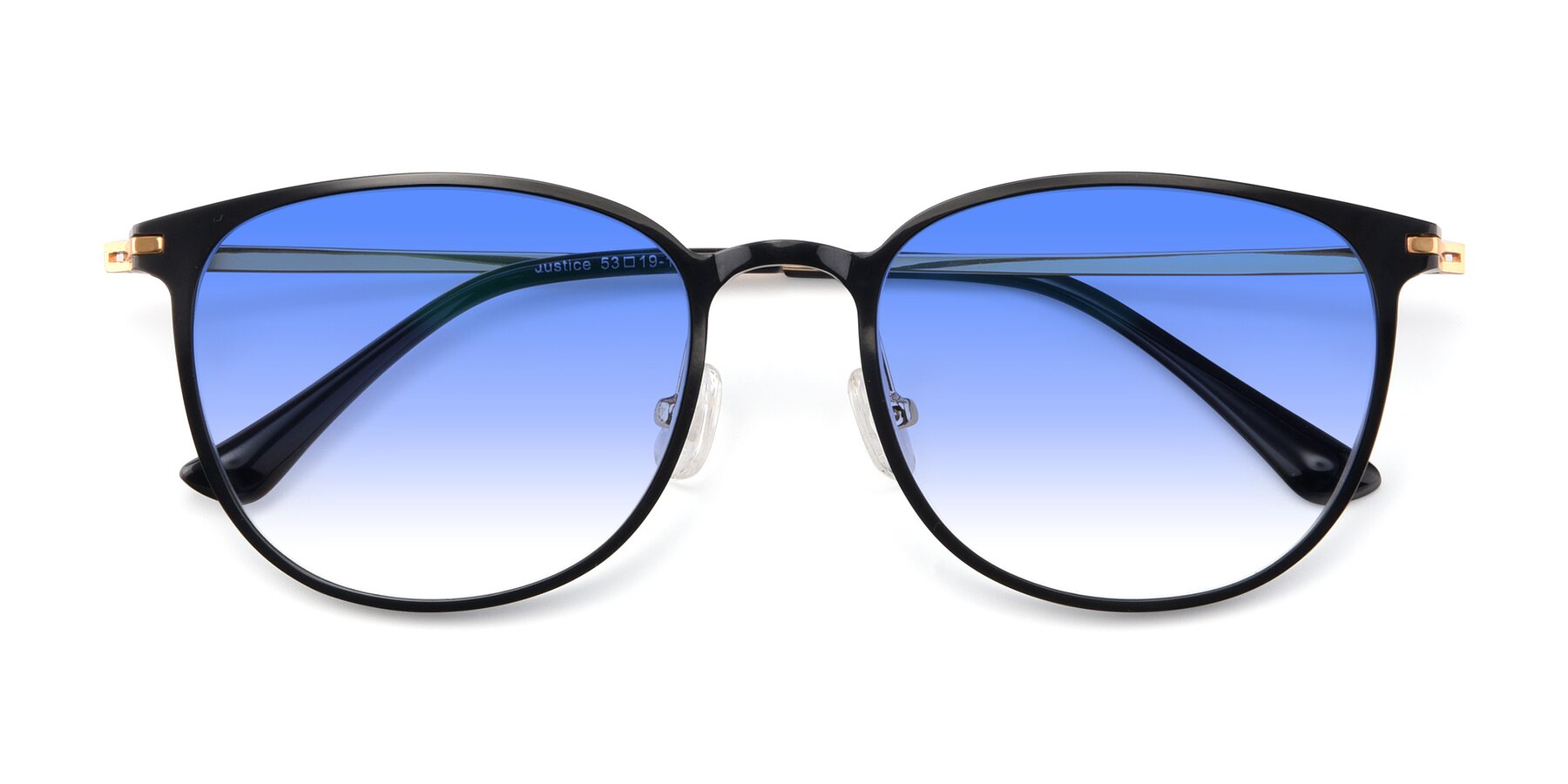 Folded Front of Justice in Black with Blue Gradient Lenses