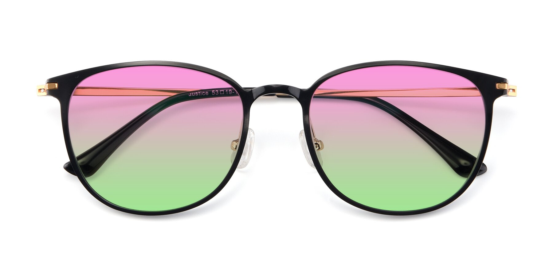 Folded Front of Justice in Black with Pink / Green Gradient Lenses