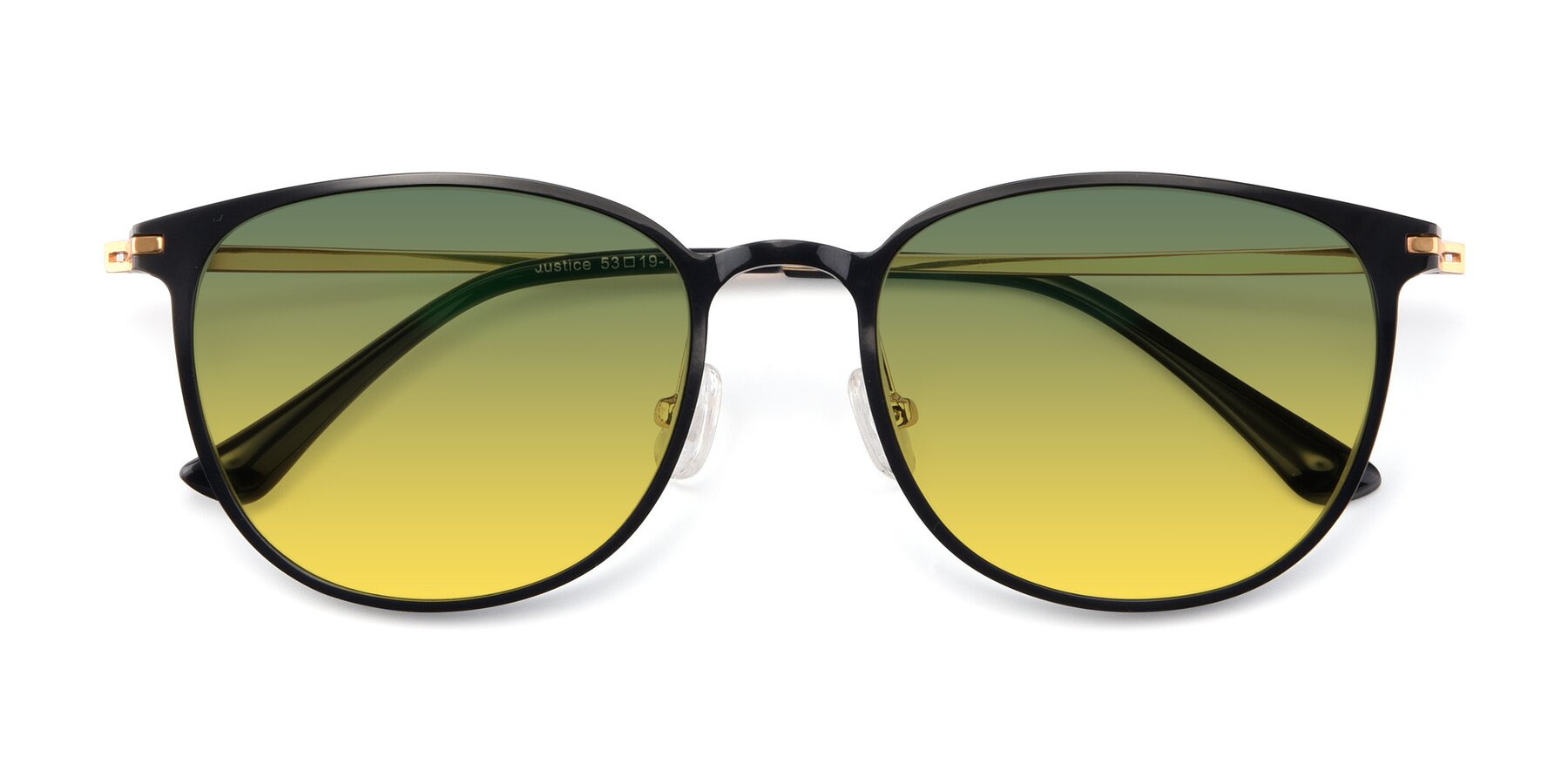 Folded Front of Justice in Black with Green / Yellow Gradient Lenses