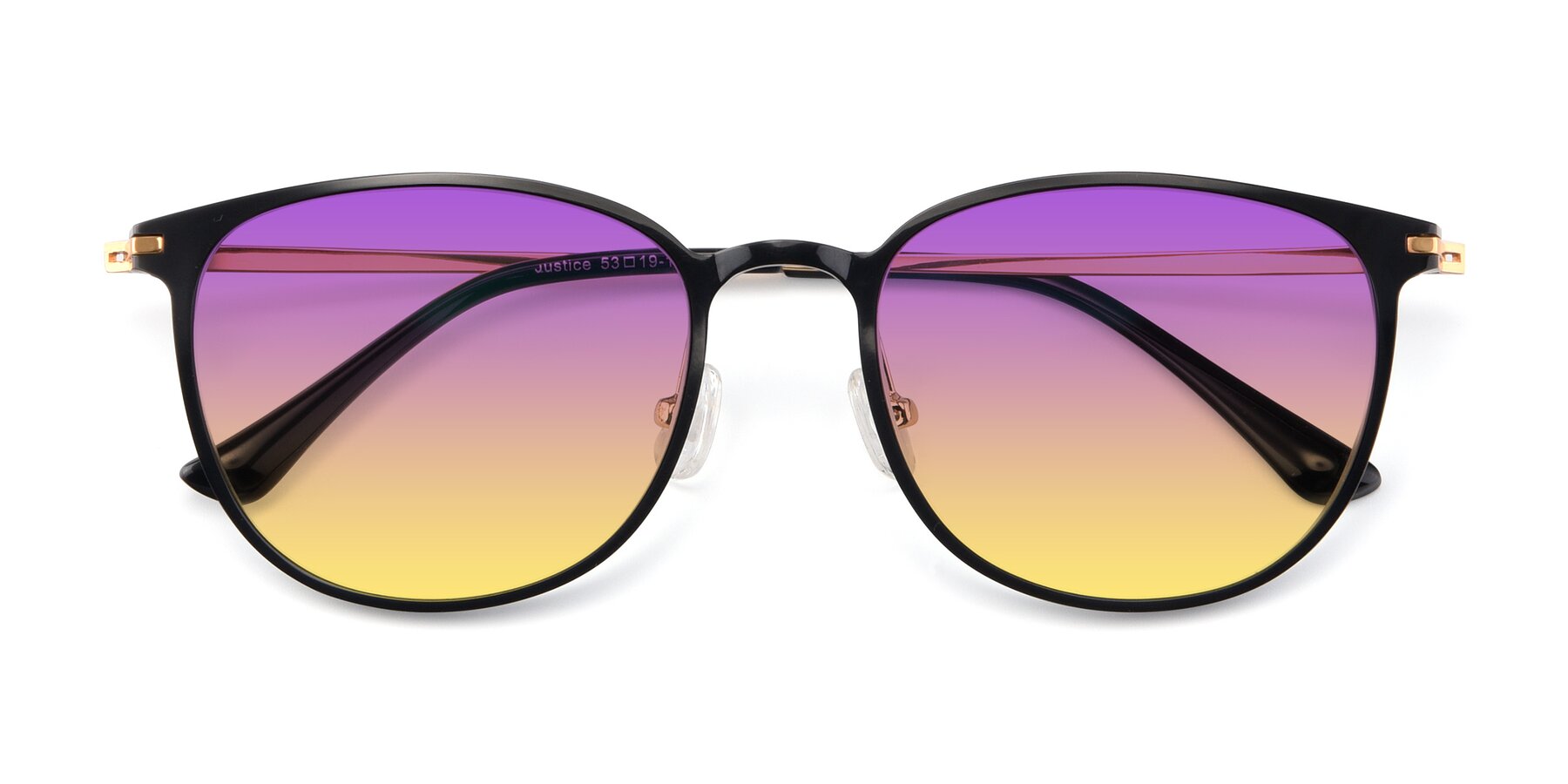 Folded Front of Justice in Black with Purple / Yellow Gradient Lenses