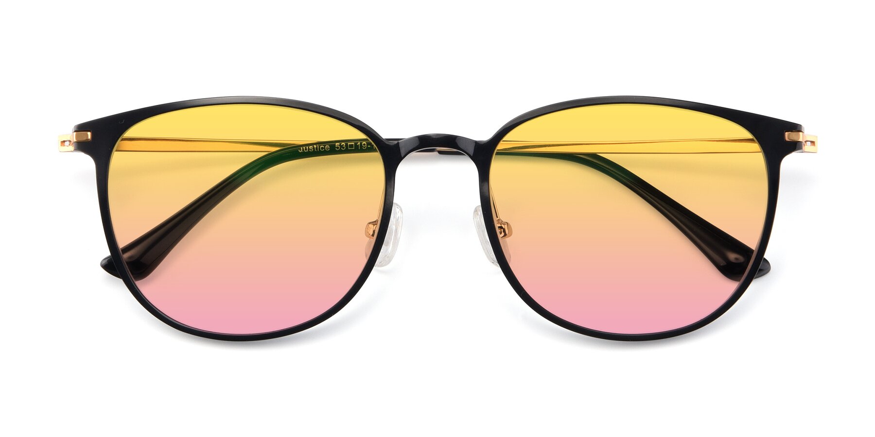 Folded Front of Justice in Black with Yellow / Pink Gradient Lenses