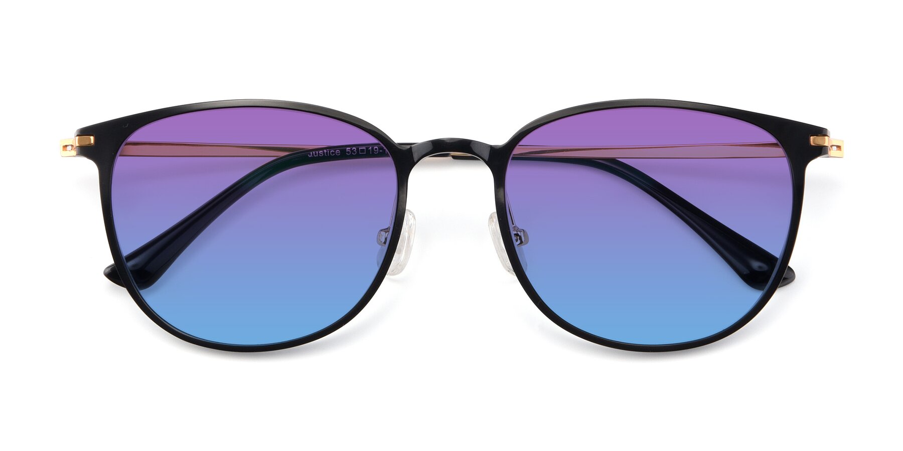 Folded Front of Justice in Black with Purple / Blue Gradient Lenses