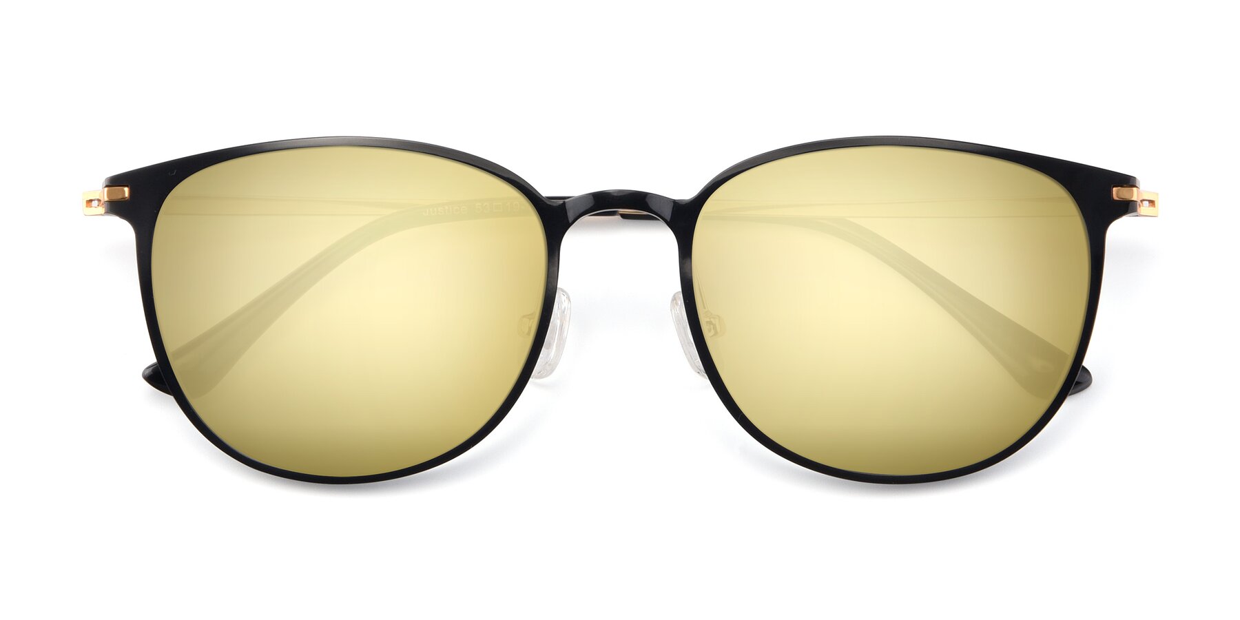 Folded Front of Justice in Black with Gold Mirrored Lenses