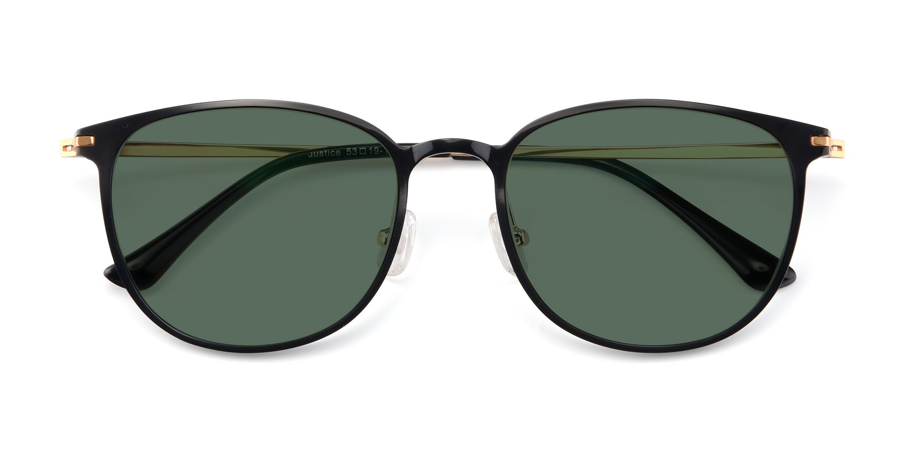 Folded Front of Justice in Black with Green Polarized Lenses