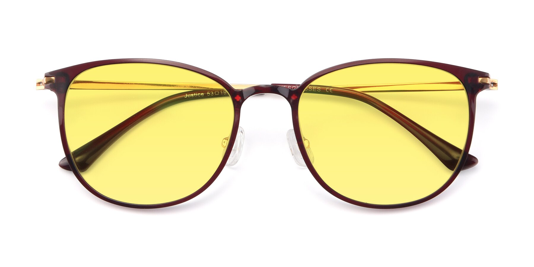Folded Front of Justice in Wine with Medium Yellow Tinted Lenses