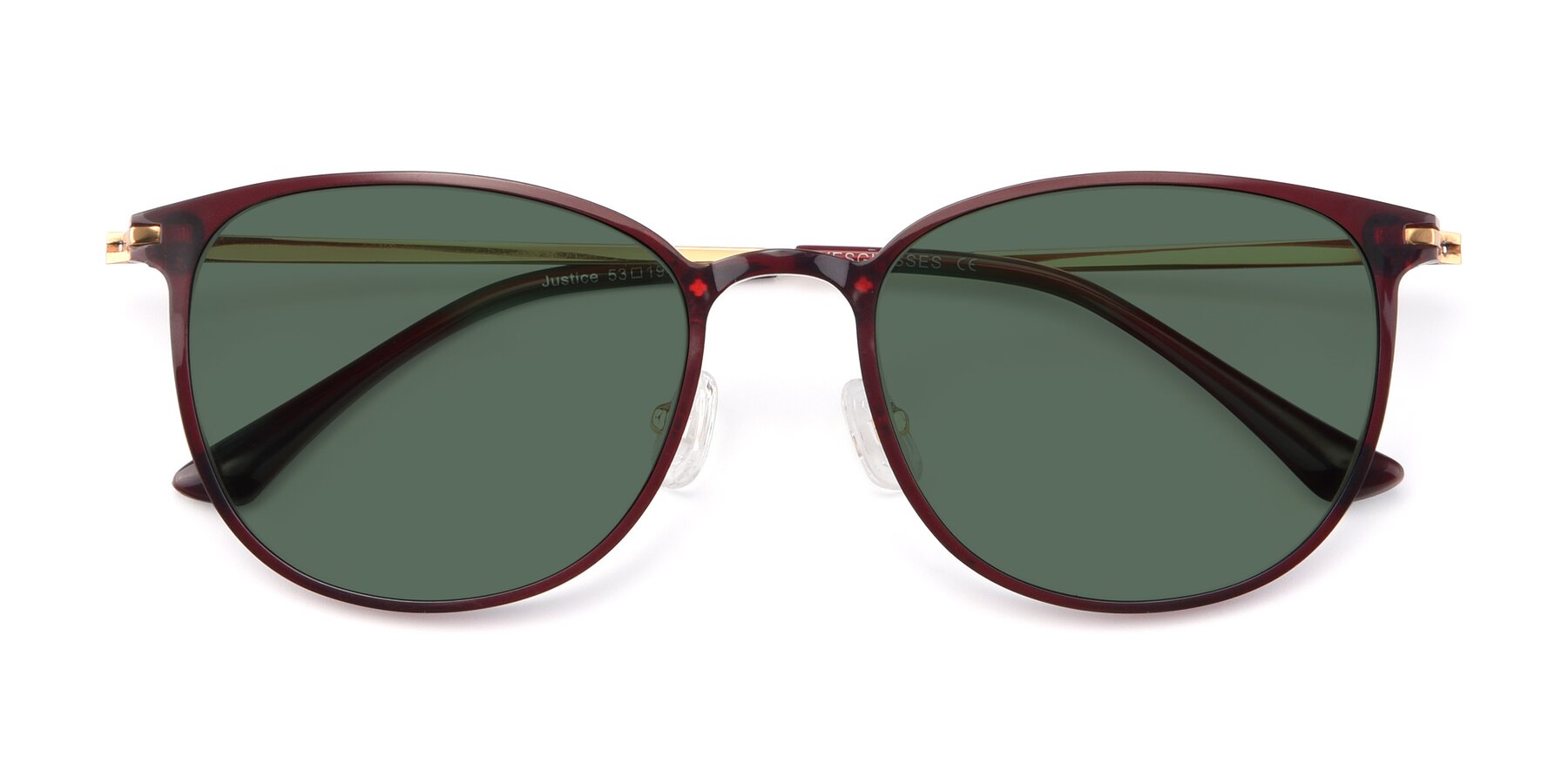 Folded Front of Justice in Wine with Green Polarized Lenses