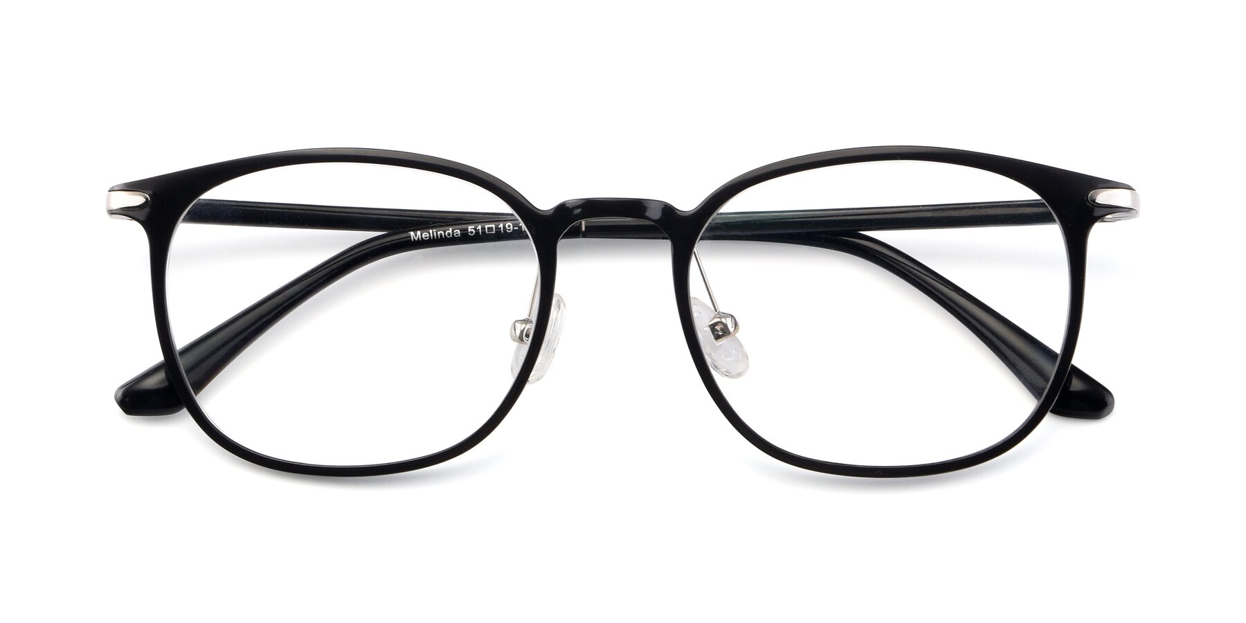 Folded Front of Melinda in Black with Clear Reading Eyeglass Lenses