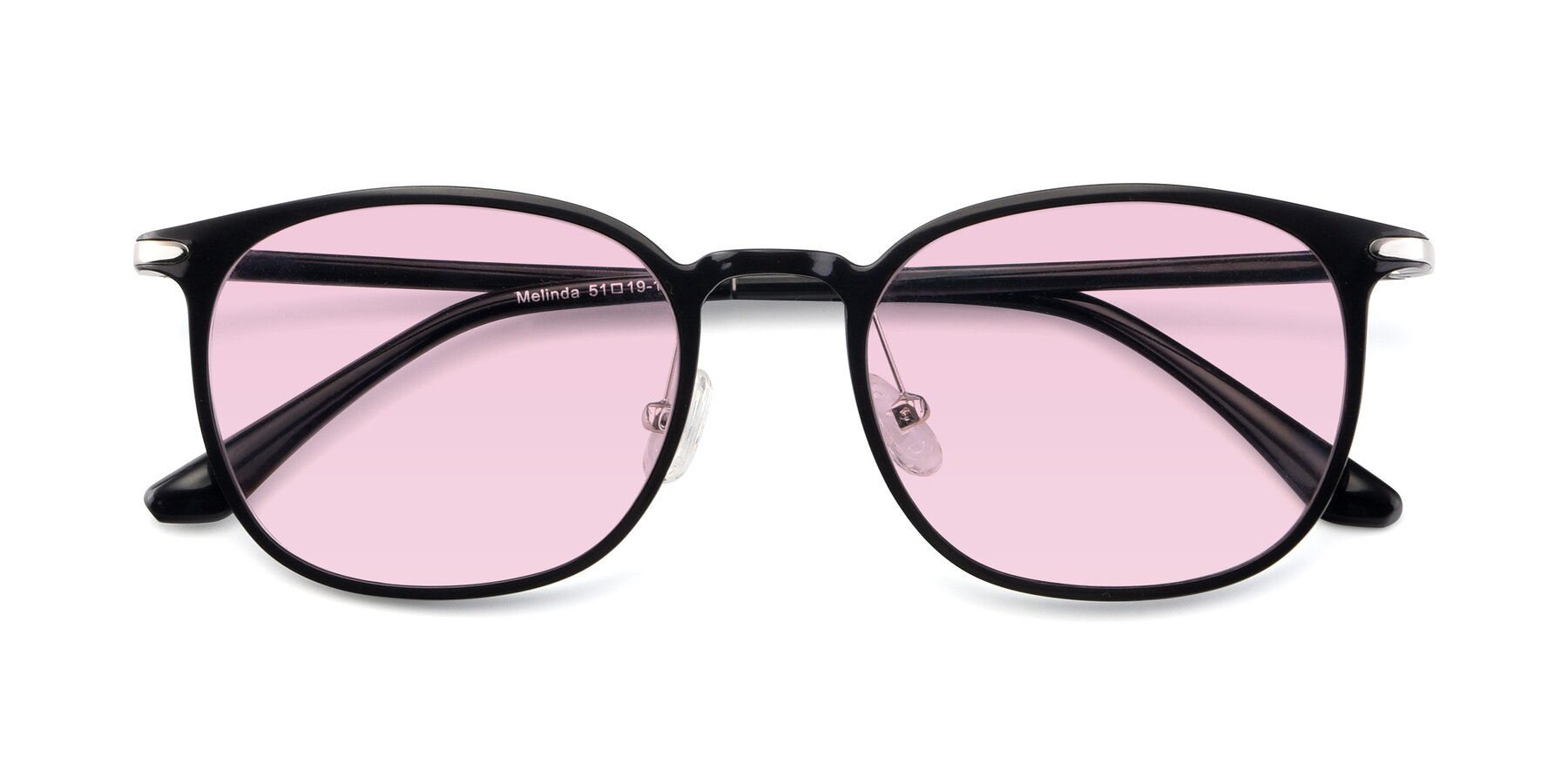Folded Front of Melinda in Black with Light Pink Tinted Lenses