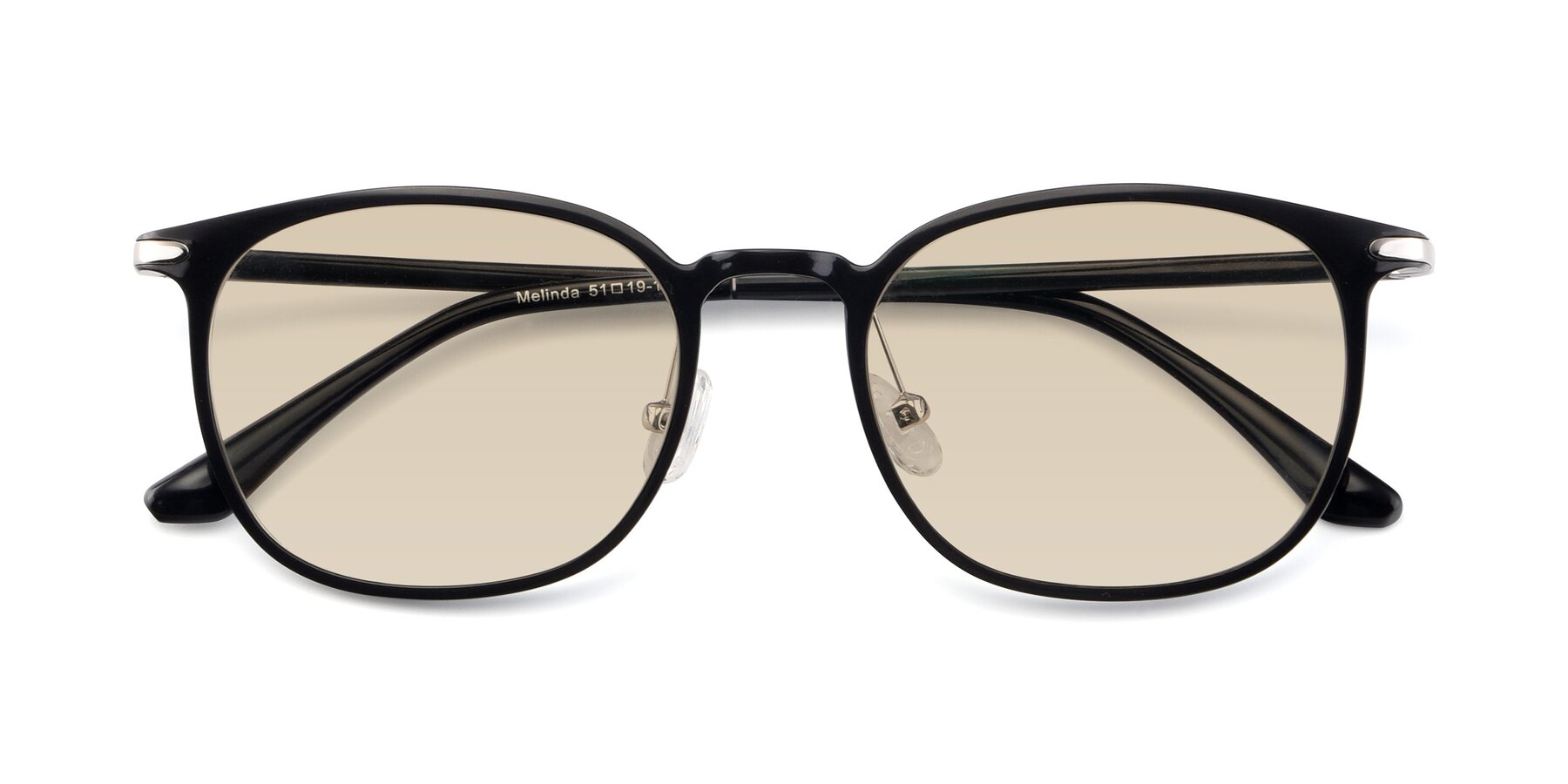 Folded Front of Melinda in Black with Light Brown Tinted Lenses