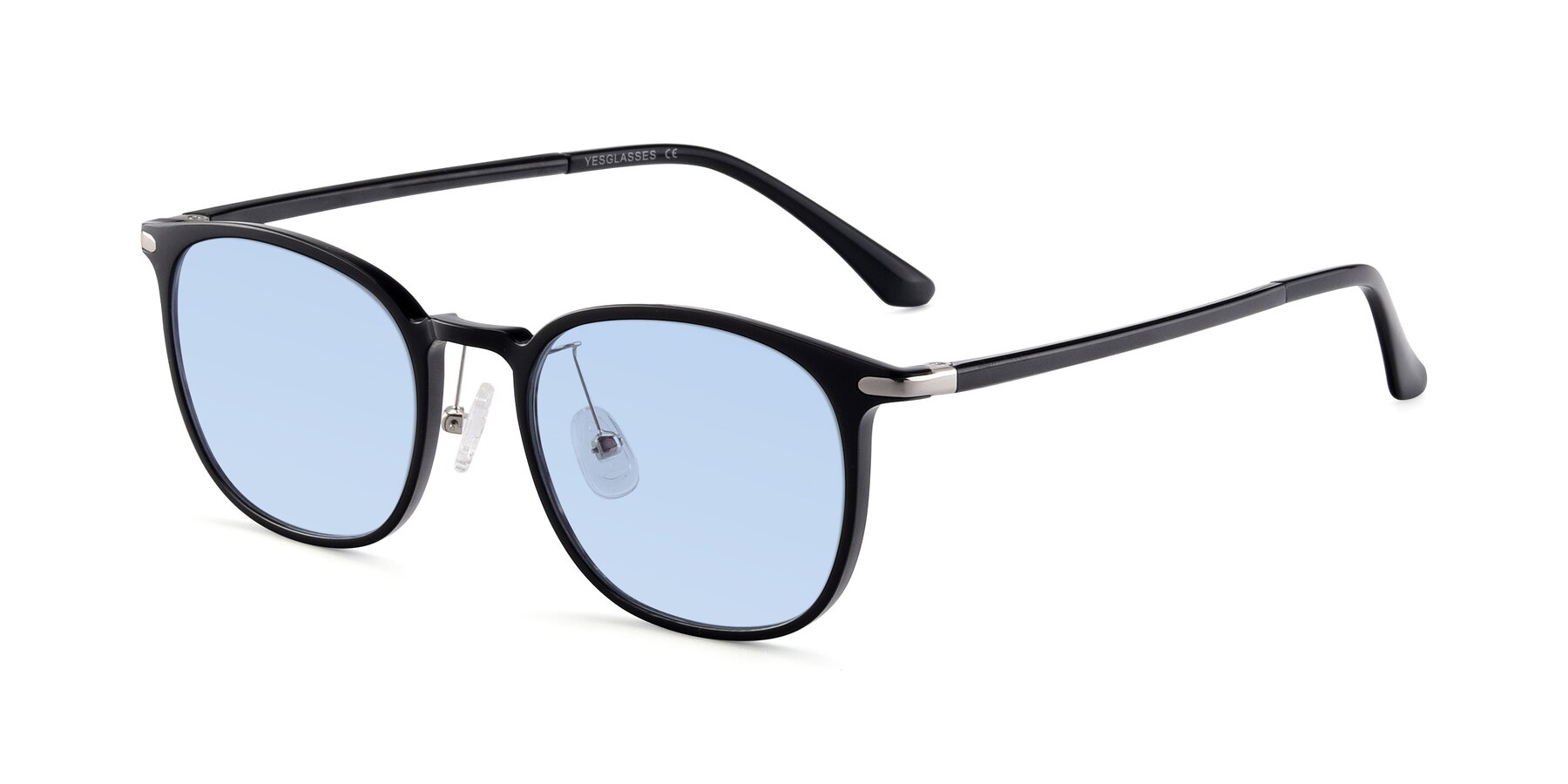 Angle of Melinda in Black with Light Blue Tinted Lenses