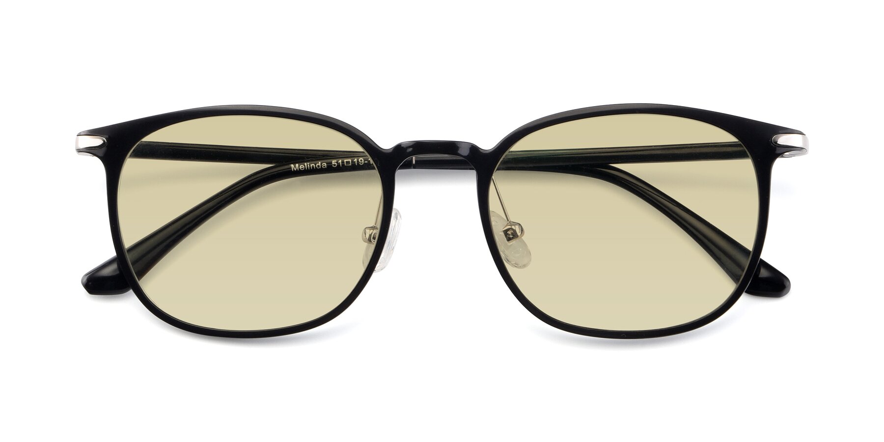 Folded Front of Melinda in Black with Light Champagne Tinted Lenses