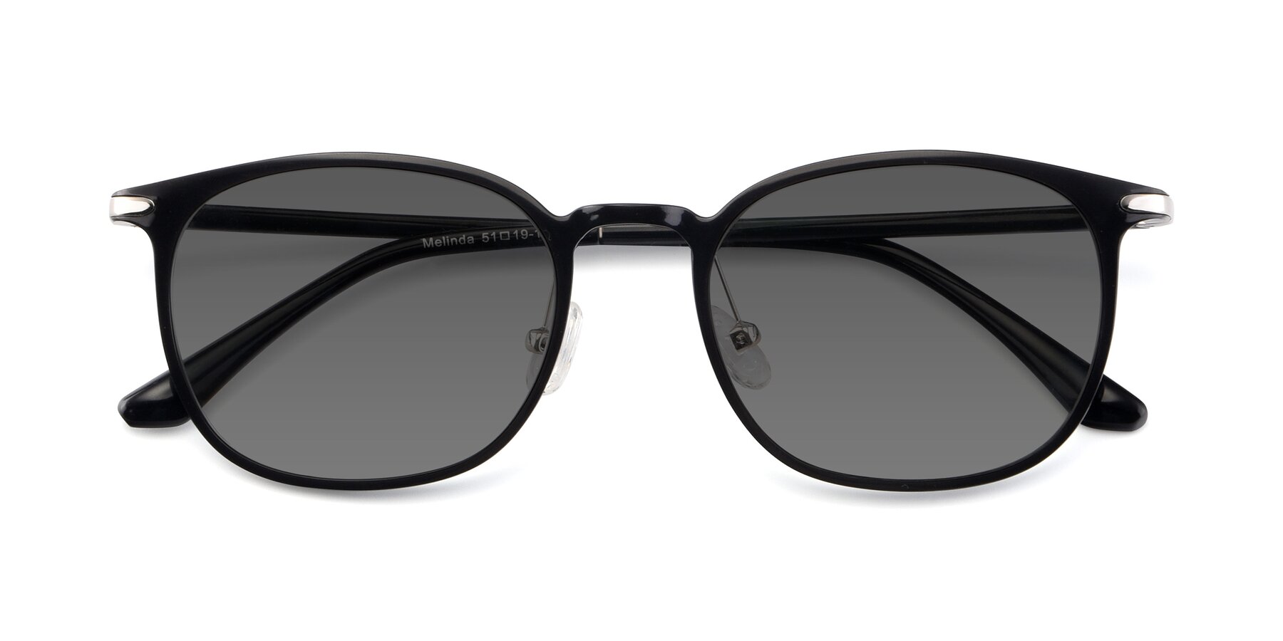 Folded Front of Melinda in Black with Medium Gray Tinted Lenses