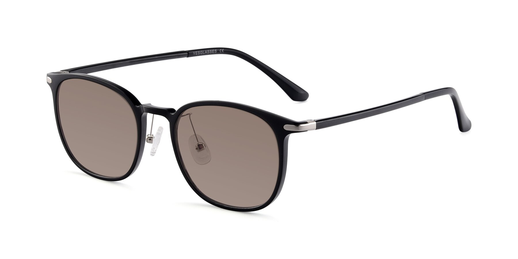 Angle of Melinda in Black with Medium Brown Tinted Lenses
