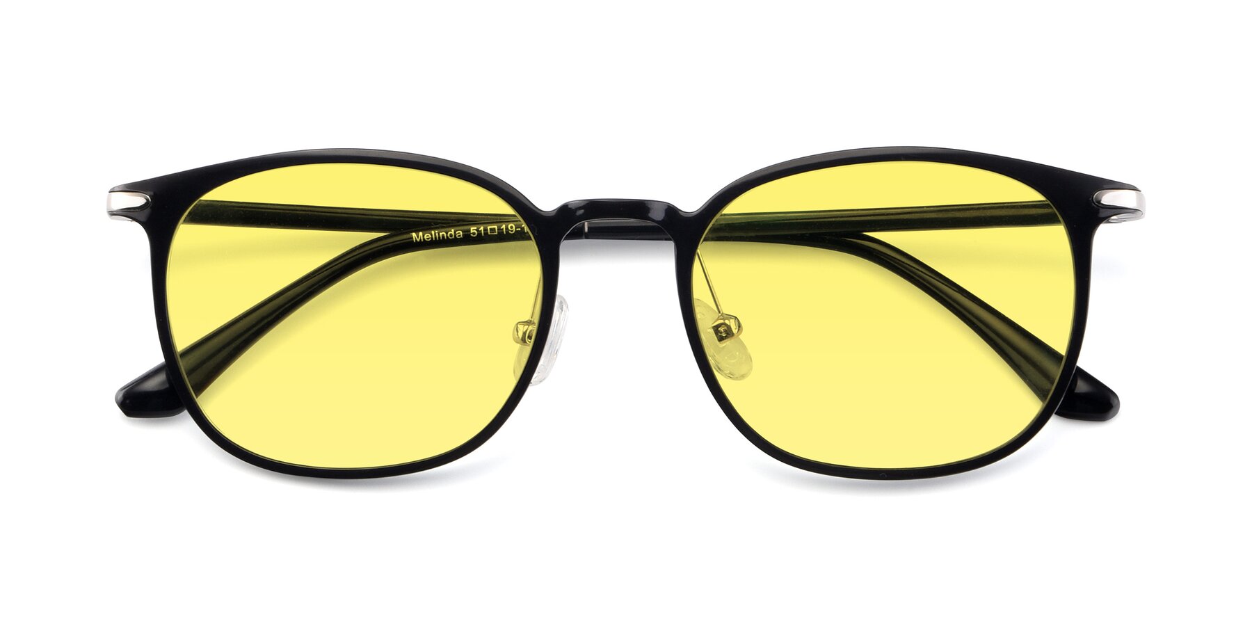 Folded Front of Melinda in Black with Medium Yellow Tinted Lenses