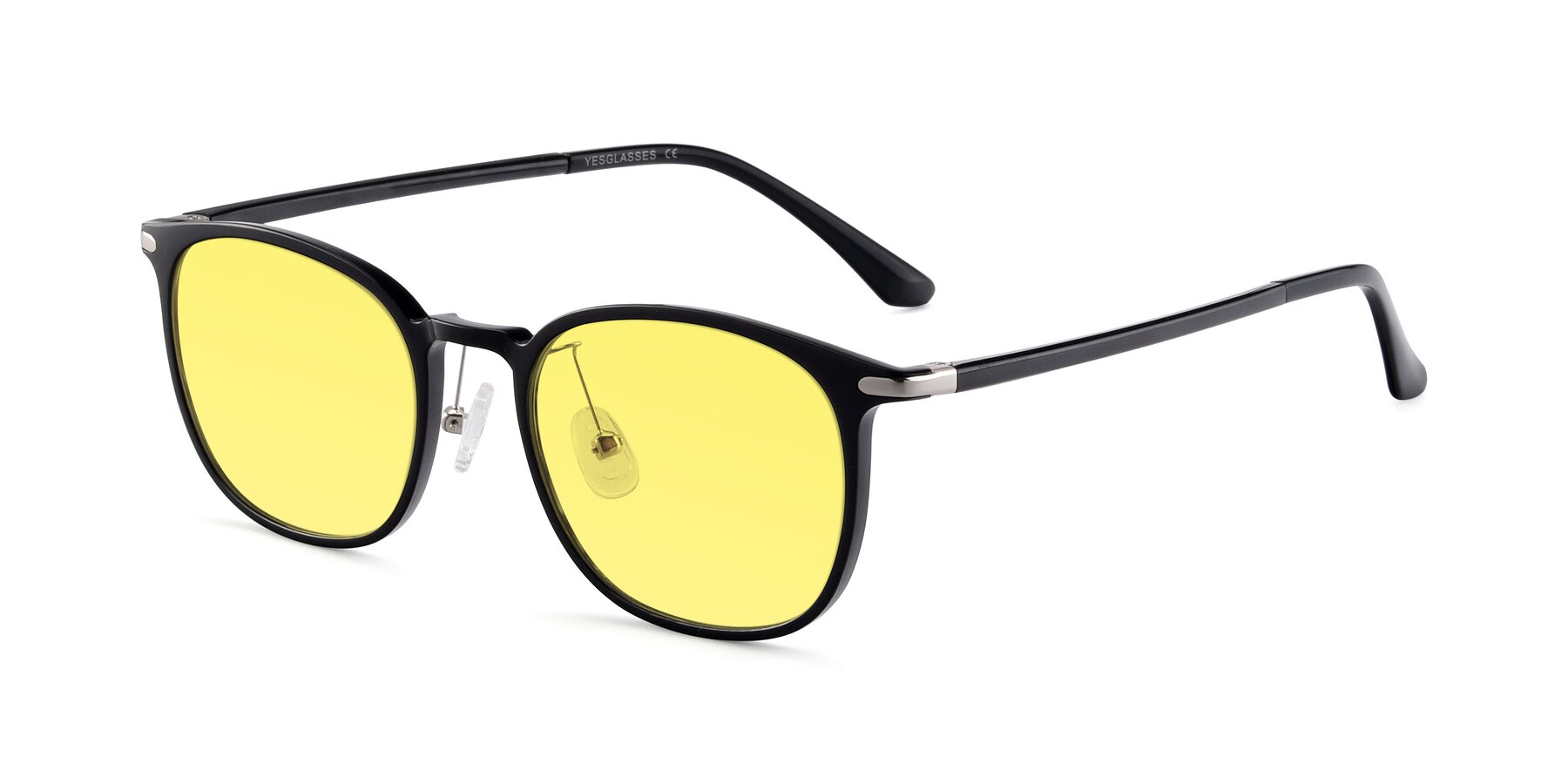 Angle of Melinda in Black with Medium Yellow Tinted Lenses